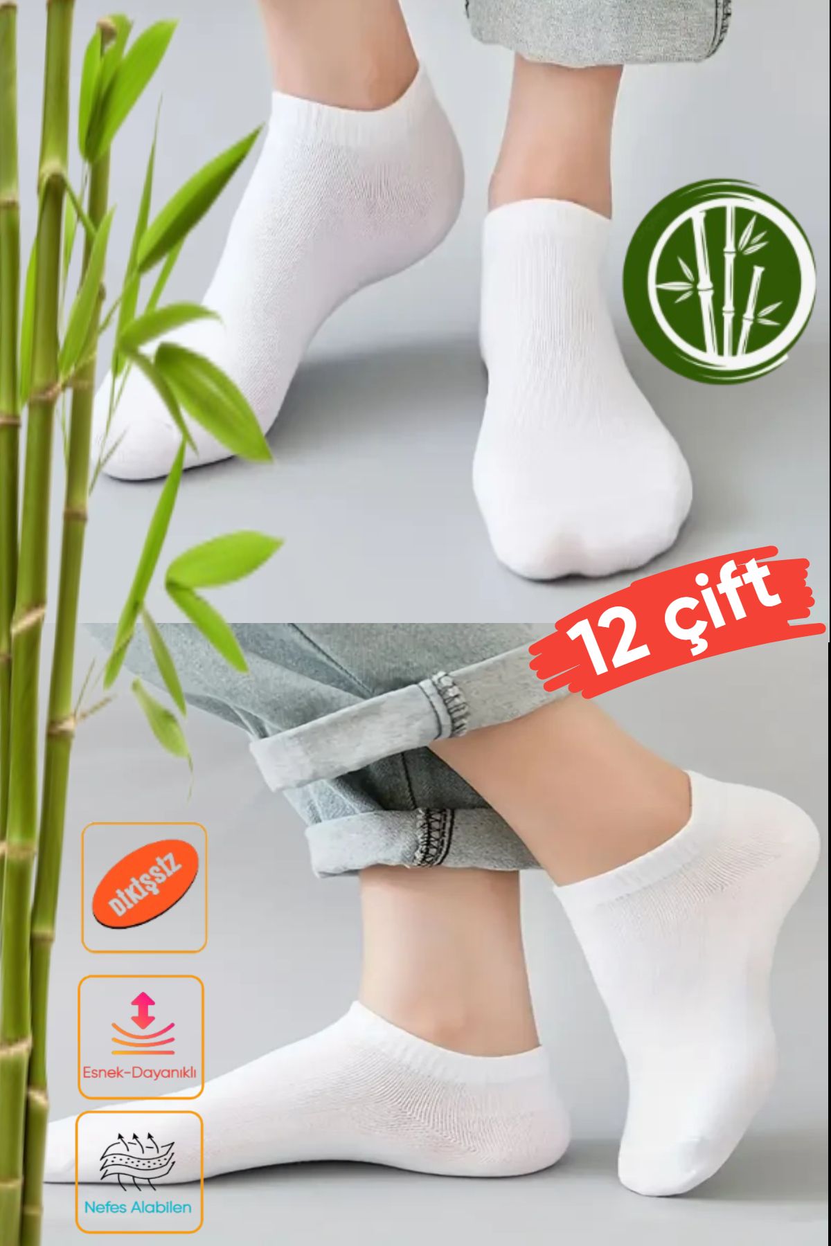 Esinti Kadın Bambu Görünmez Sneakers Çorap 12 Çift | Dikişsiz, Kokulu, Yumuşak