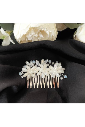 Genel Markalar Beyaz Damla Taş Detaylı Zarif Nişan, Gelin Taraklı Saç Aksesuarı