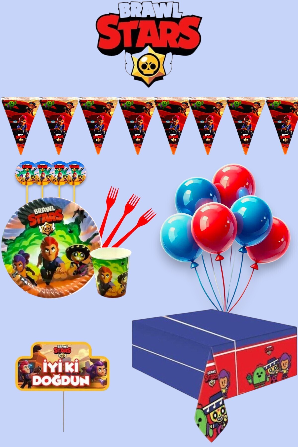 Evabrite 16 Kişilik Brawl Stars Konuşma Balonlu Doğum Günü Parti Seti