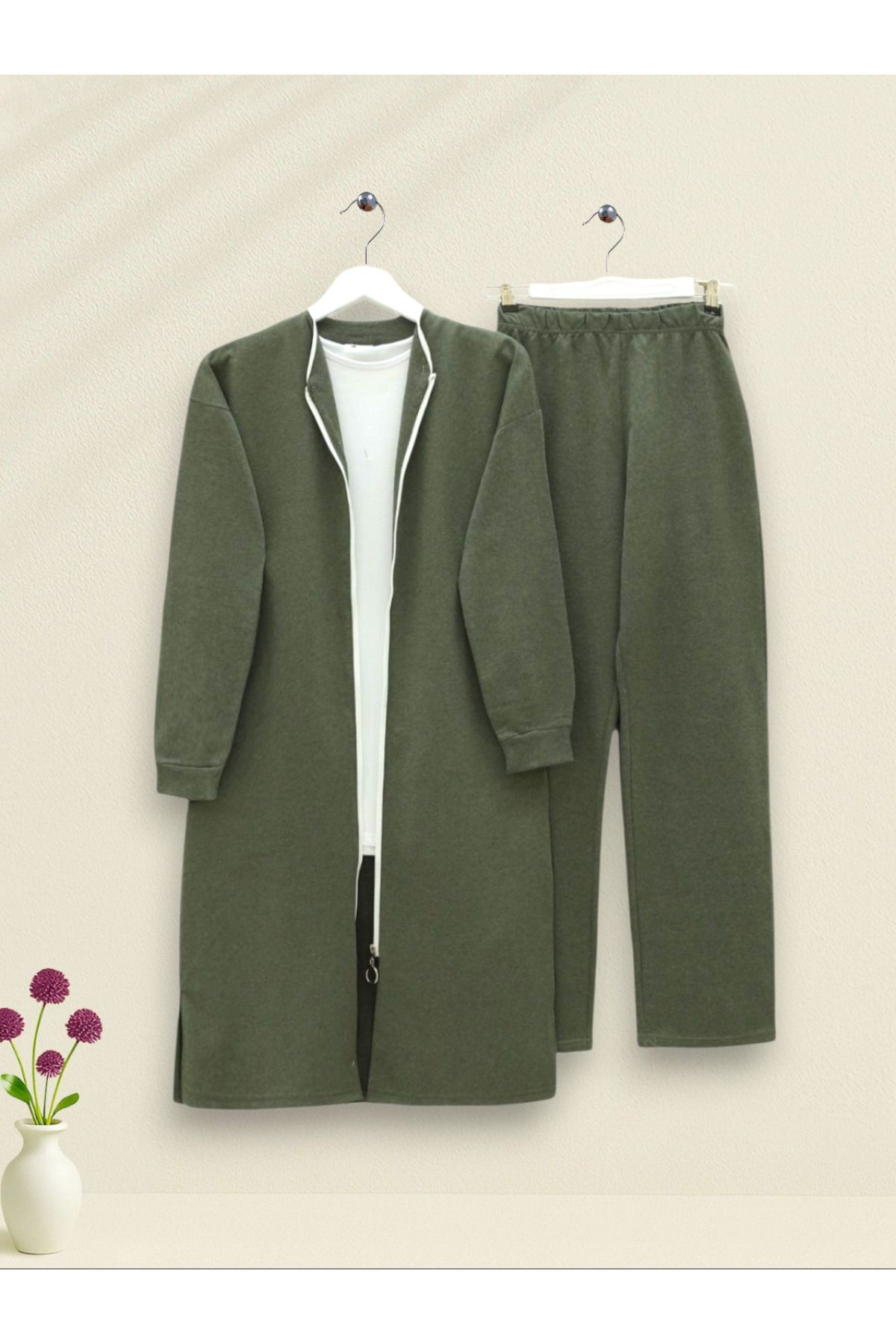 Modamorfo-Two Thread Combed Cotton Suit with Zipper and Collar - Khaki 1