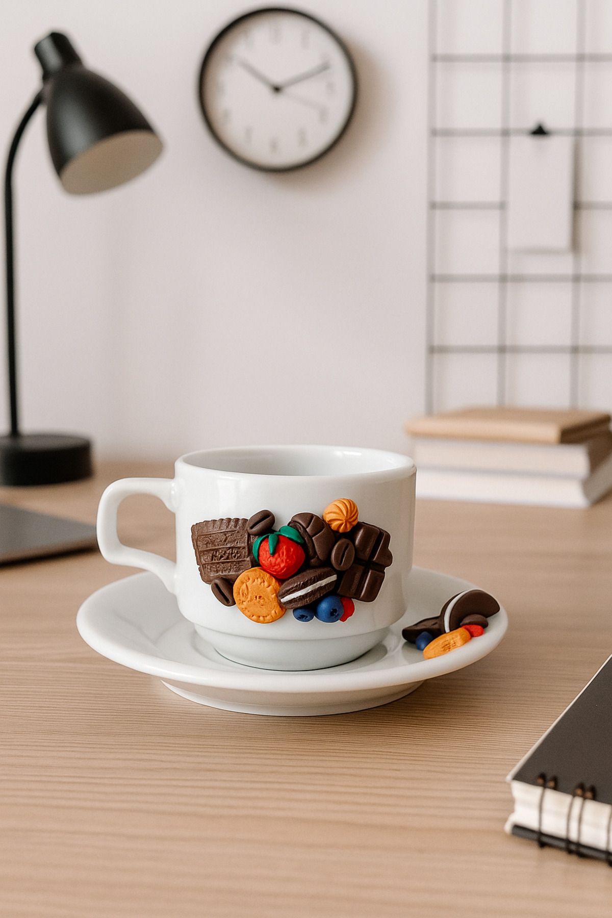 SHADE DESIGN El Yapımı Tasarım Porselen Kupa Kurabiye Kahve Detaylı Tasarım