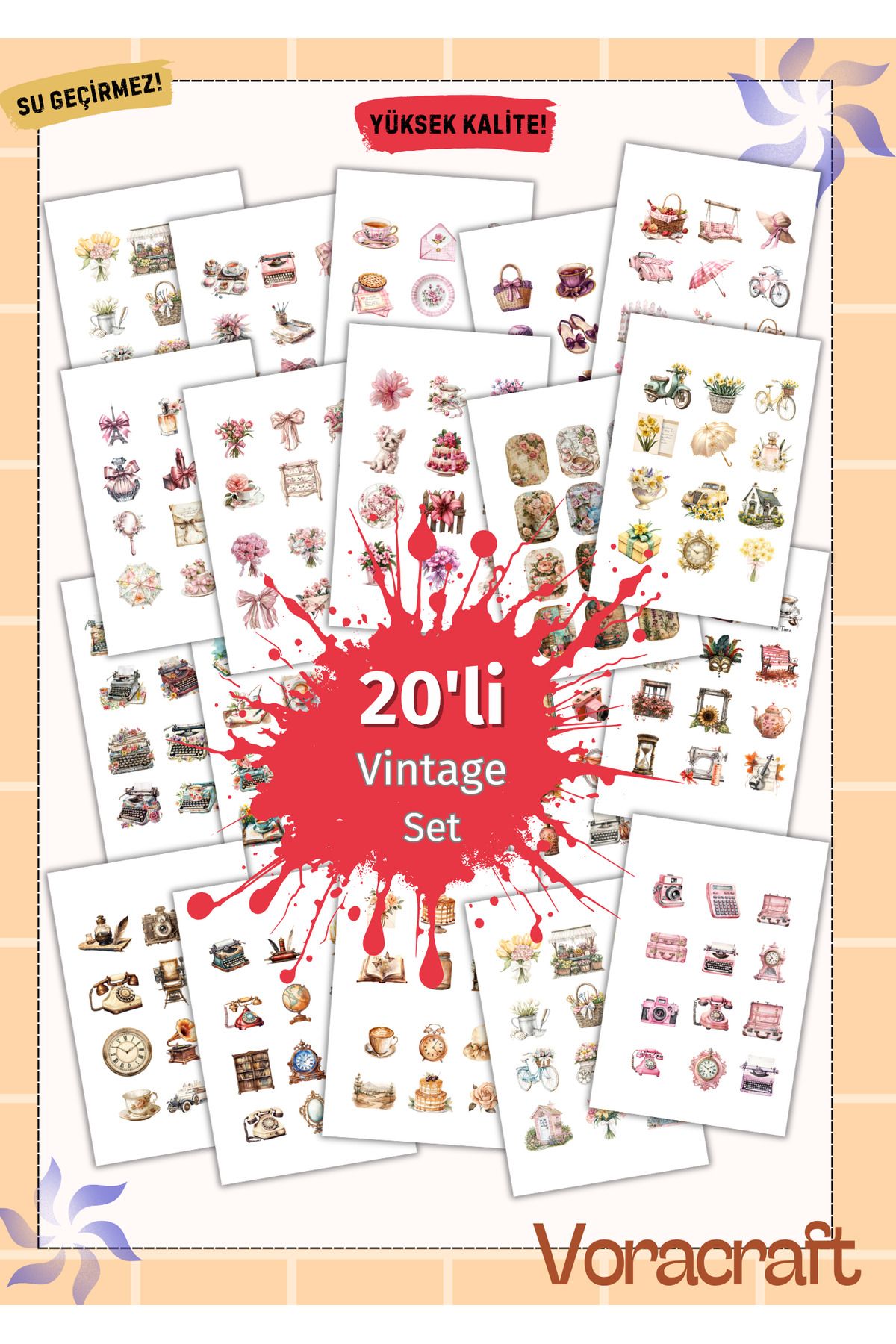 VORACRAFT 20'li Vintage Sticker Ajanda Bullet Laptop Journal Yİ001
