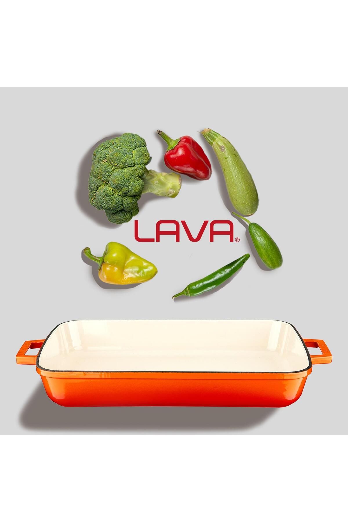 Lava-Cast Rectangular Rosto and Oven Tray Cast Iron Monolithic Double Handle Edition Series Size 26x 7
