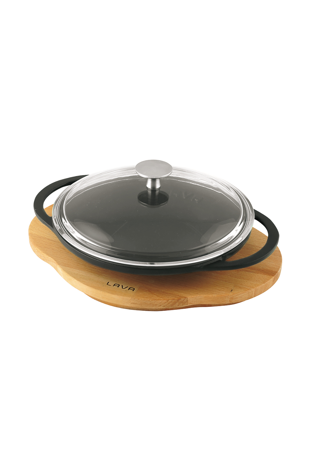 Casting Round Hair Roasting Pan Cast Iron Solid Double Handle Glass Cover Beech Service Wood