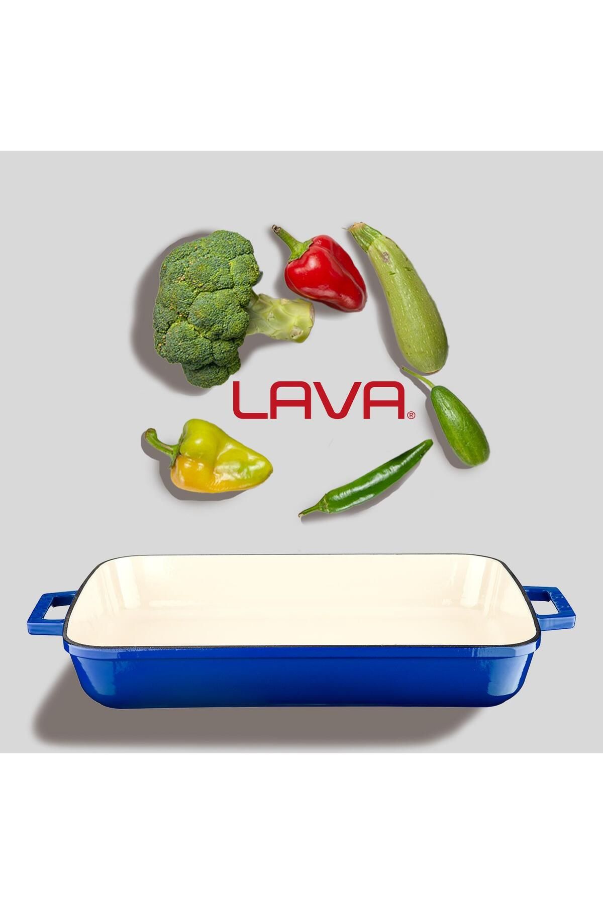Lava-Cast Rectangular Rosto and Oven Tray Cast Iron Monolithic Double Handle Edition Series Size 26x 7