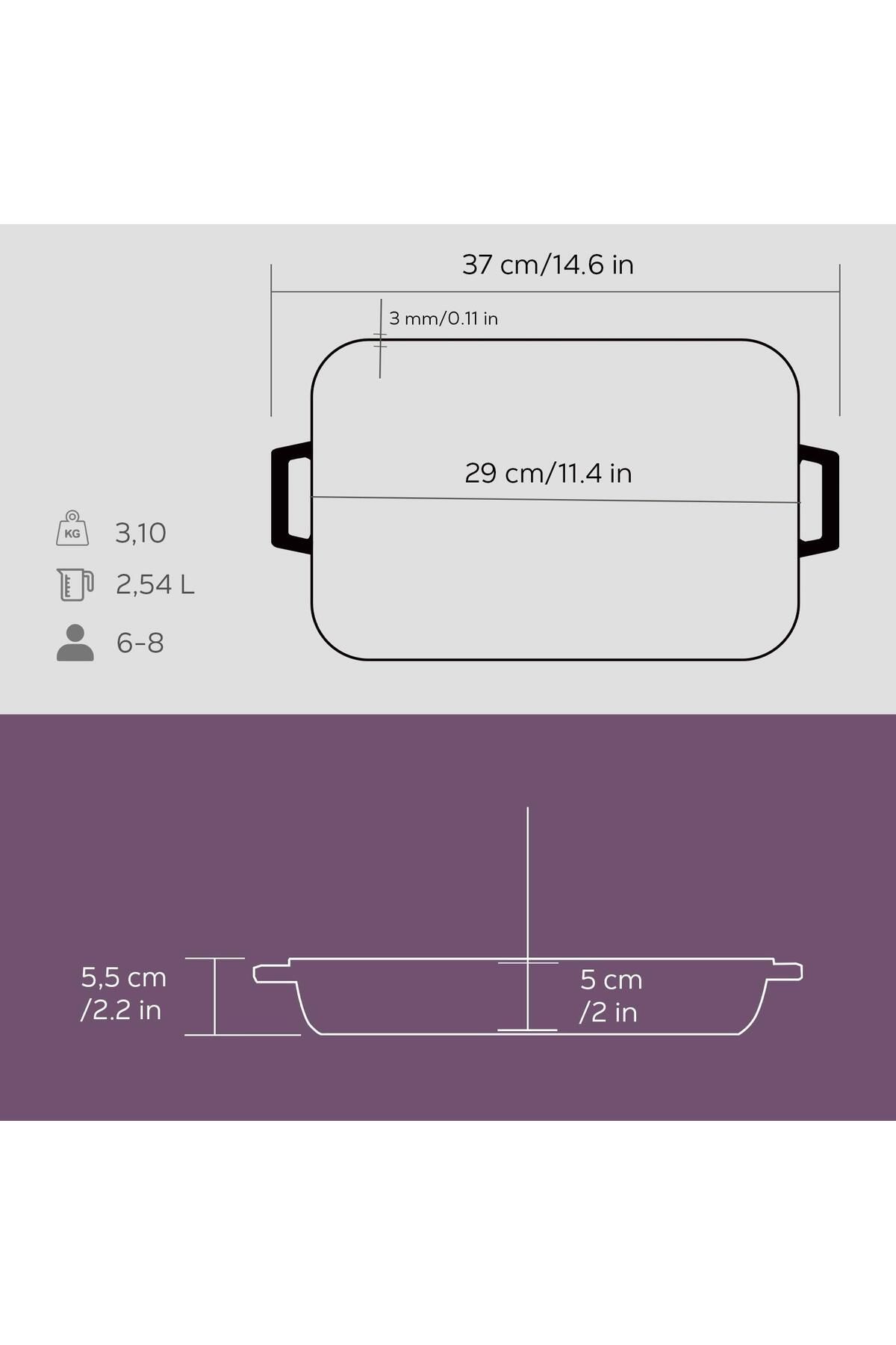 Lava-22X30Cm Rectangular Rosto and Oven Tray - Cast Iron Solid, Double Handle Size 5