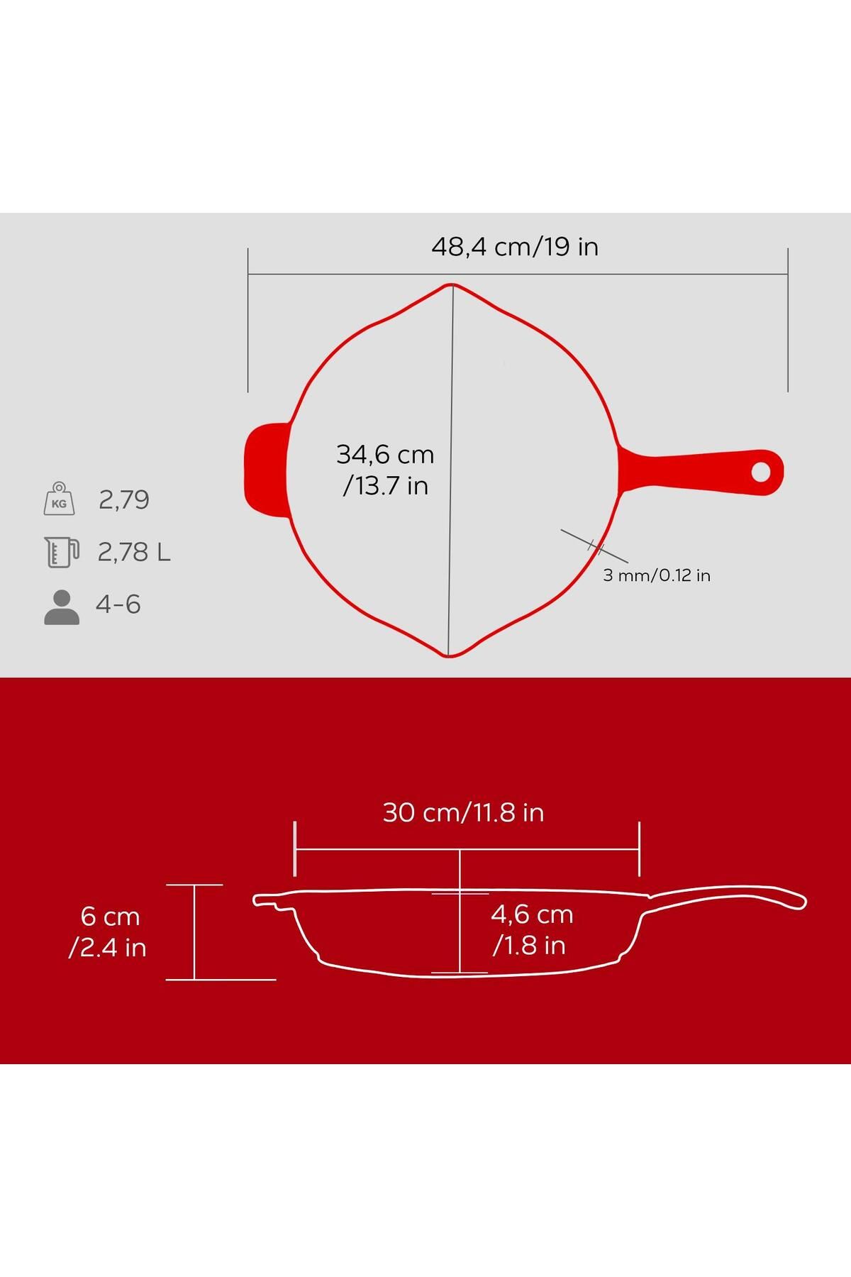 Lava-Cast Round Frying Pan Cast Iron Solid Handle Edition Series Diameter(Ø)30cm 5