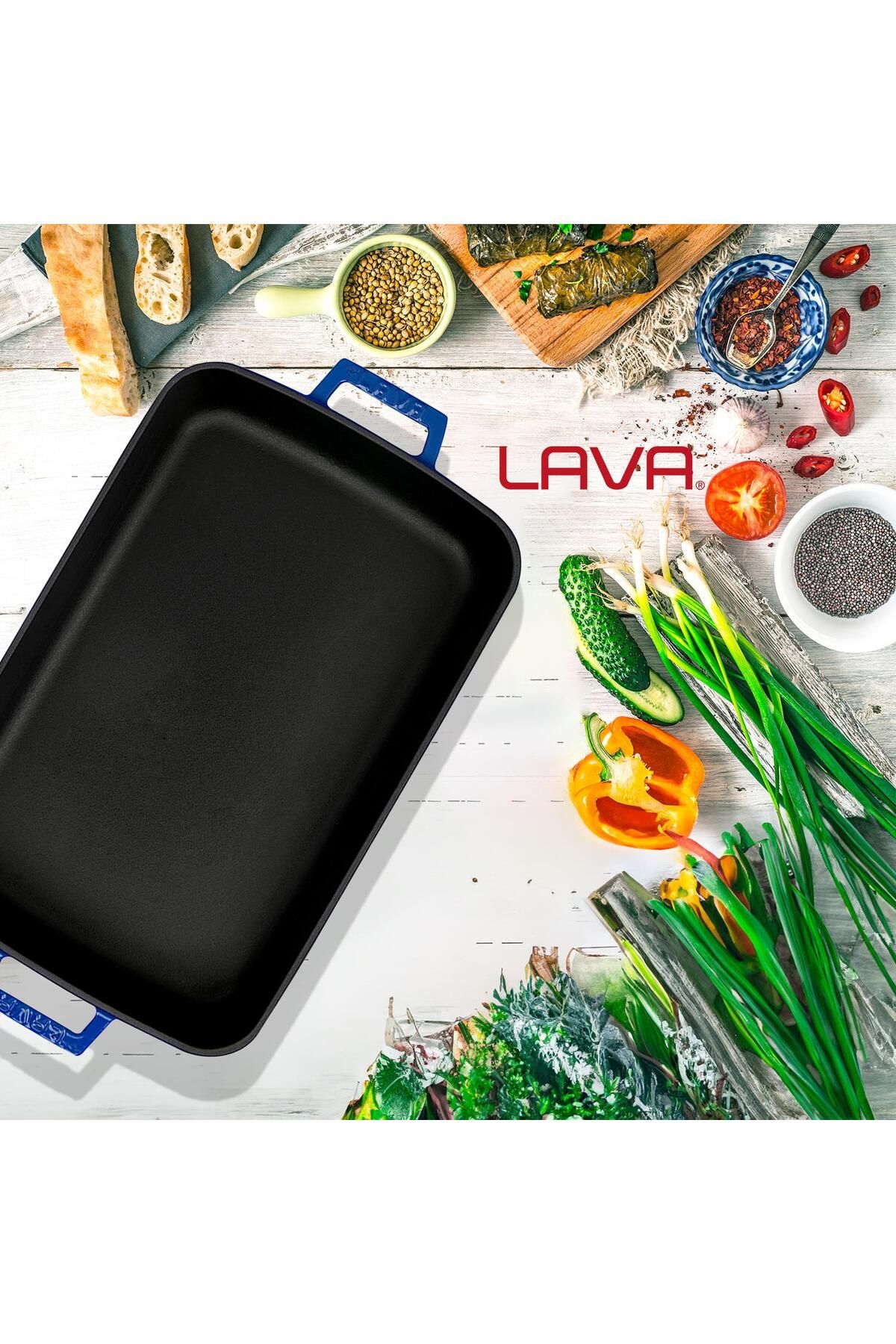 Lava-صينية فرن روستو مستطيلة الشكل من الحديد الزهر بمقبض مزدوج مقاس 22 × 30 سم 7