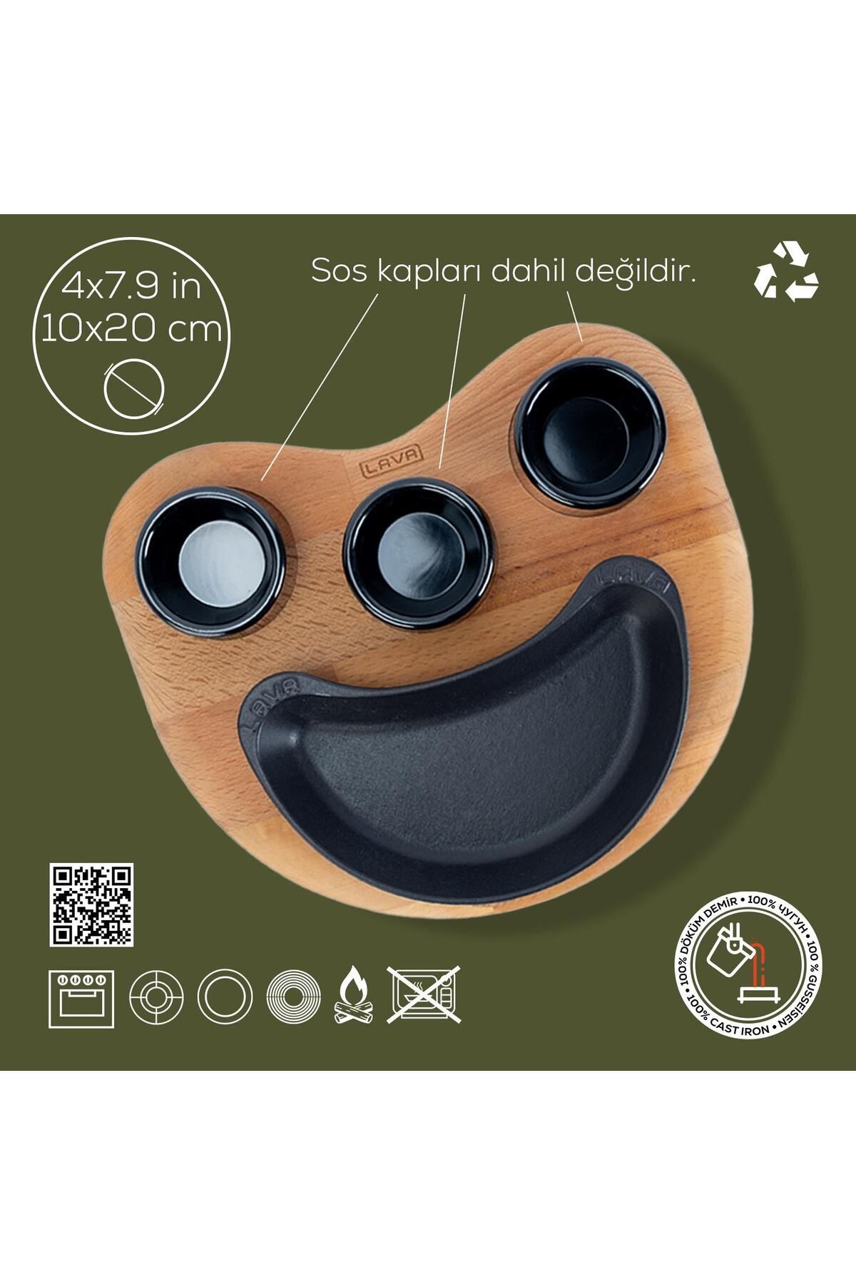 Lava-10X20Cm Measuring Cast Kidney Form Fajita Beech Serving Wood - Including Sos Cups 2
