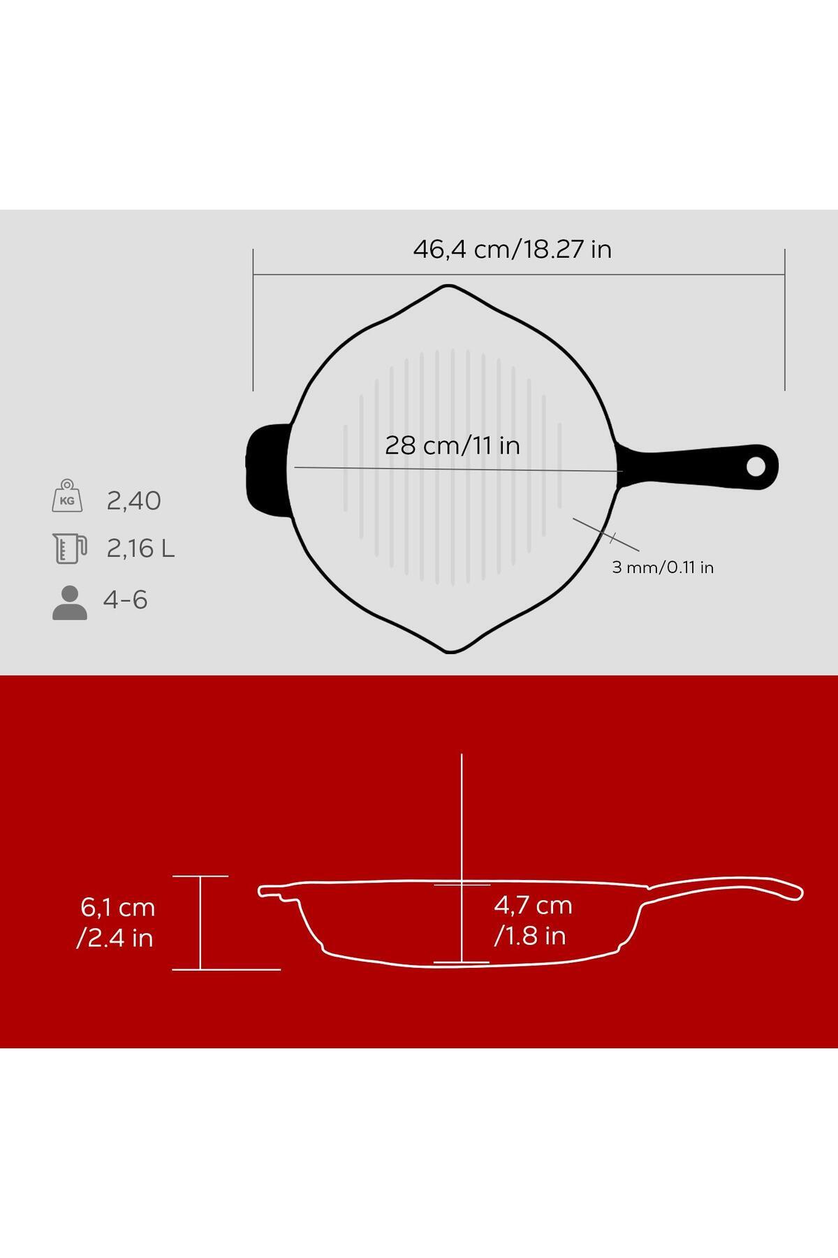 Lava-Cast Round Grill Pan Cast Iron Solid Handle Diameter (Ø)28cm. 5