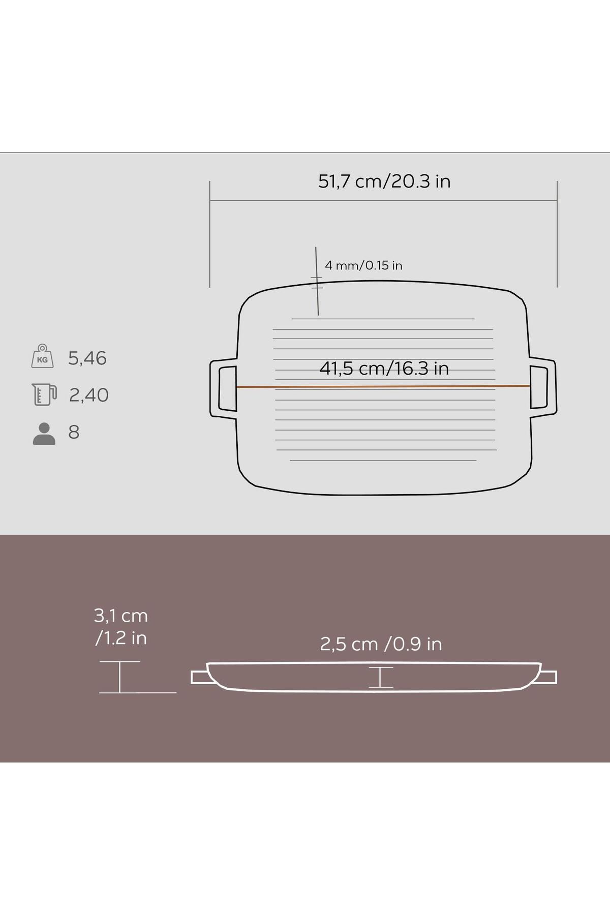 Lava-Cast Rectangular Grill Tray Cast Iron Solid Double Handle Size 31x42cm 5