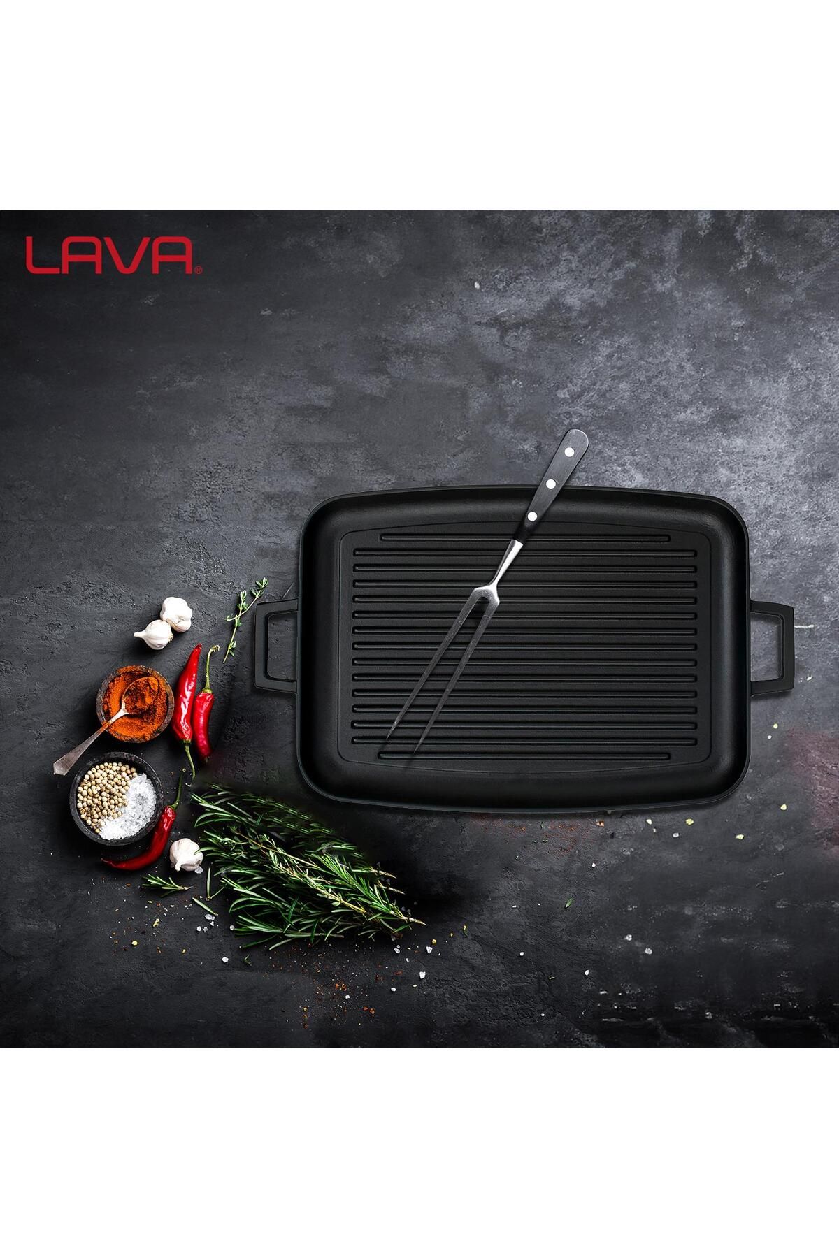 Lava-Cast Rectangular Grill Tray Cast Iron Solid Double Handle Size 31x42cm 7