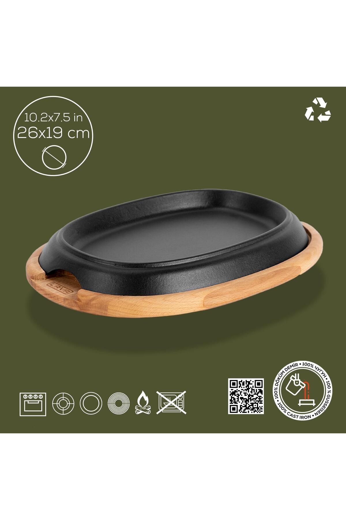 Lava-26X19Cm Cast Oval Fajita Plate - Beech Serving Wood 2