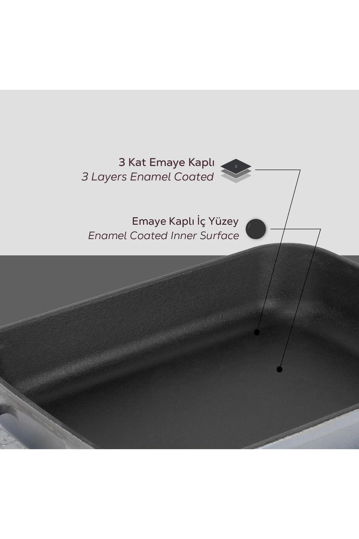 Lava-22X30Cm Rectangular Rosto and Oven Tray - Cast Iron Solid, Double Handle Size 6
