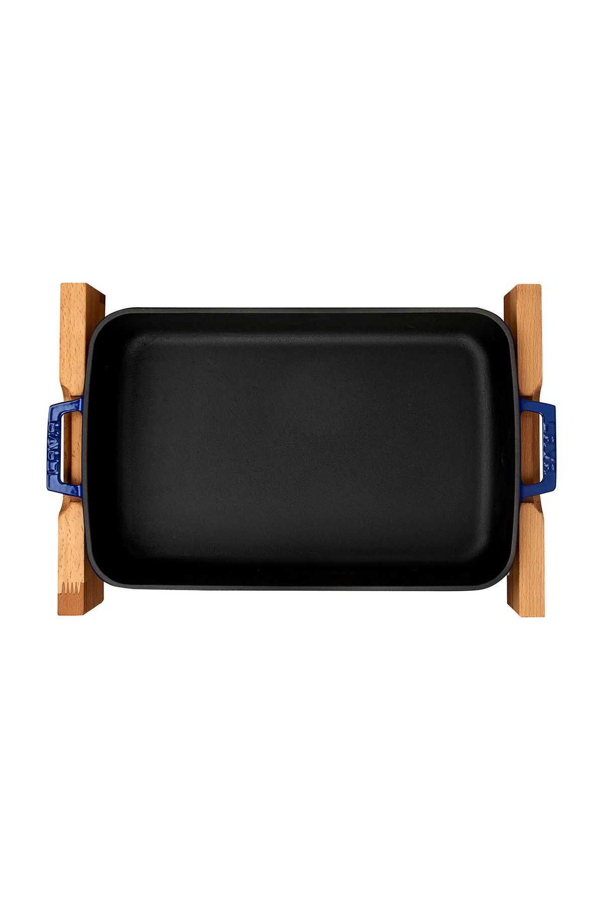 Lava-Cast Rectangular Rosto and Baking Tray Beech Serving Wood Cast Iron Solid Double Handle Size 3