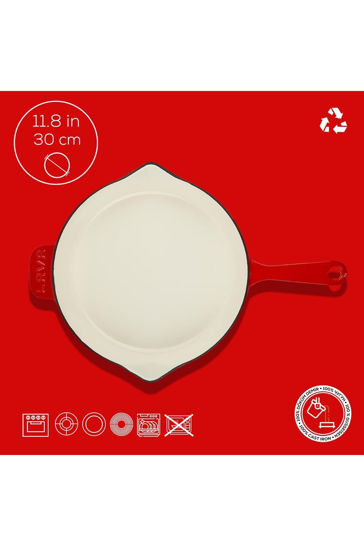 Lava-Cast Round Frying Pan Cast Iron Solid Handle Edition Series Diameter(Ø)30cm 4