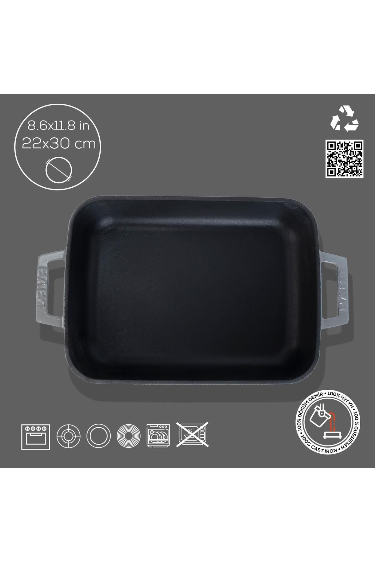 Lava-22X30Cm Rectangular Rosto and Oven Tray - Cast Iron Solid, Double Handle Size 4