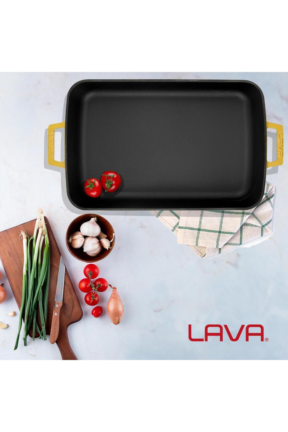 Lava-Cast Rectangular Rosto and Oven Tray Cast Iron Solid Double Handle Spring Series Size 26x4 7