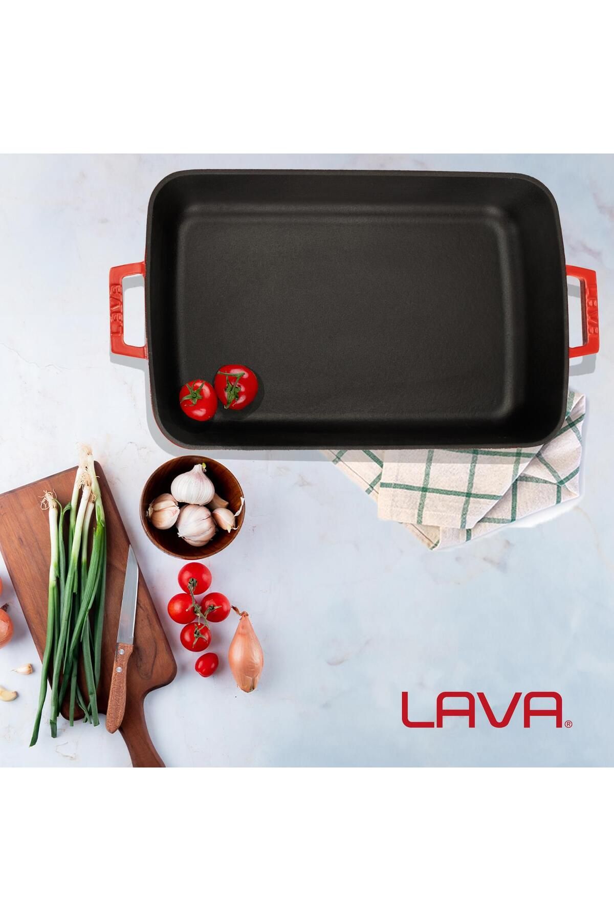 Lava-Cast Rectangular Rosto and Oven Tray Cast Iron Solid Double Handle Spring Series Size 26x4 7
