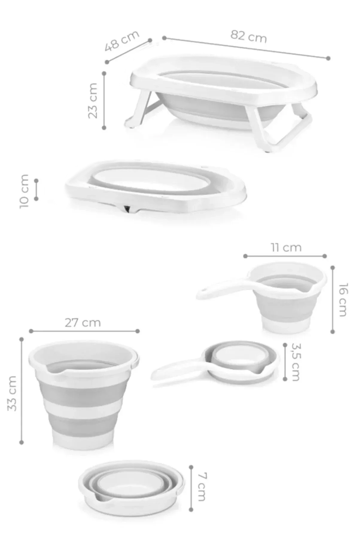 Meleni Baby 3'lü Set Katlanır Bebek Banyo Seti - Katlanabilir Bebek Küveti, Su Kovası, Maşrapa Seti - Gri fotoğrafı 5 (önizleme)