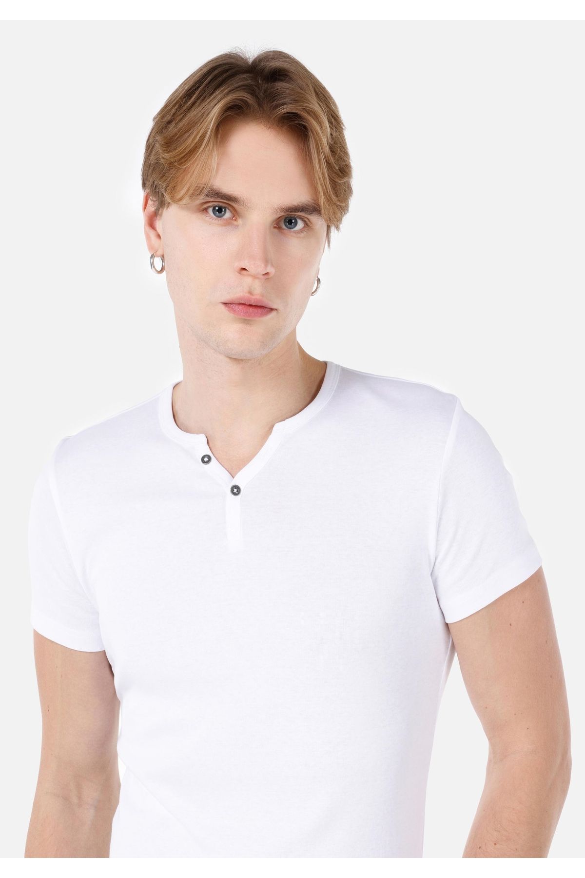 Colin's-Tricou alb cu mânecă scurtă pentru bărbați, tricotat cu gât cu plăcuță 4