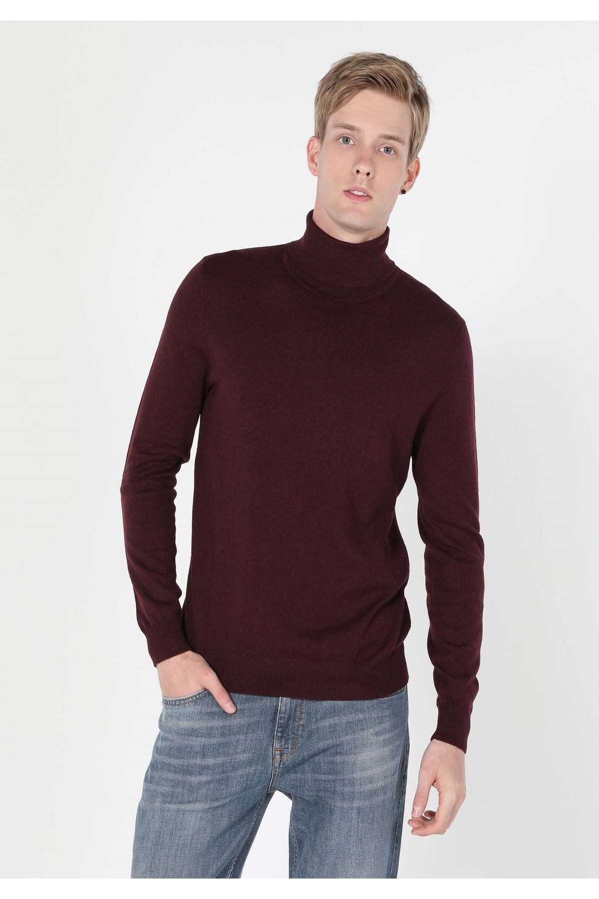 Colin's-Pulover mov pentru bărbați, cu gât țesut, jacquard 3