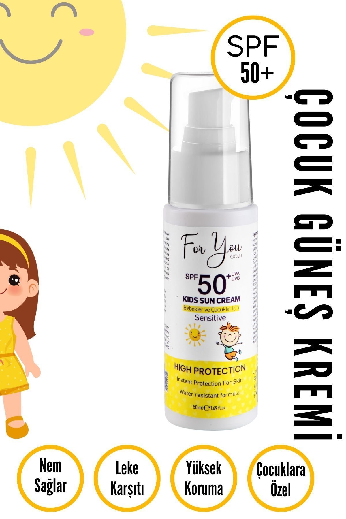 For You Gold Bebek Ve Çocuklar Için Spf50+ Çok Yüksek Koruma Faktörlü Güneş Kremi fotoğrafı 5 (önizleme)