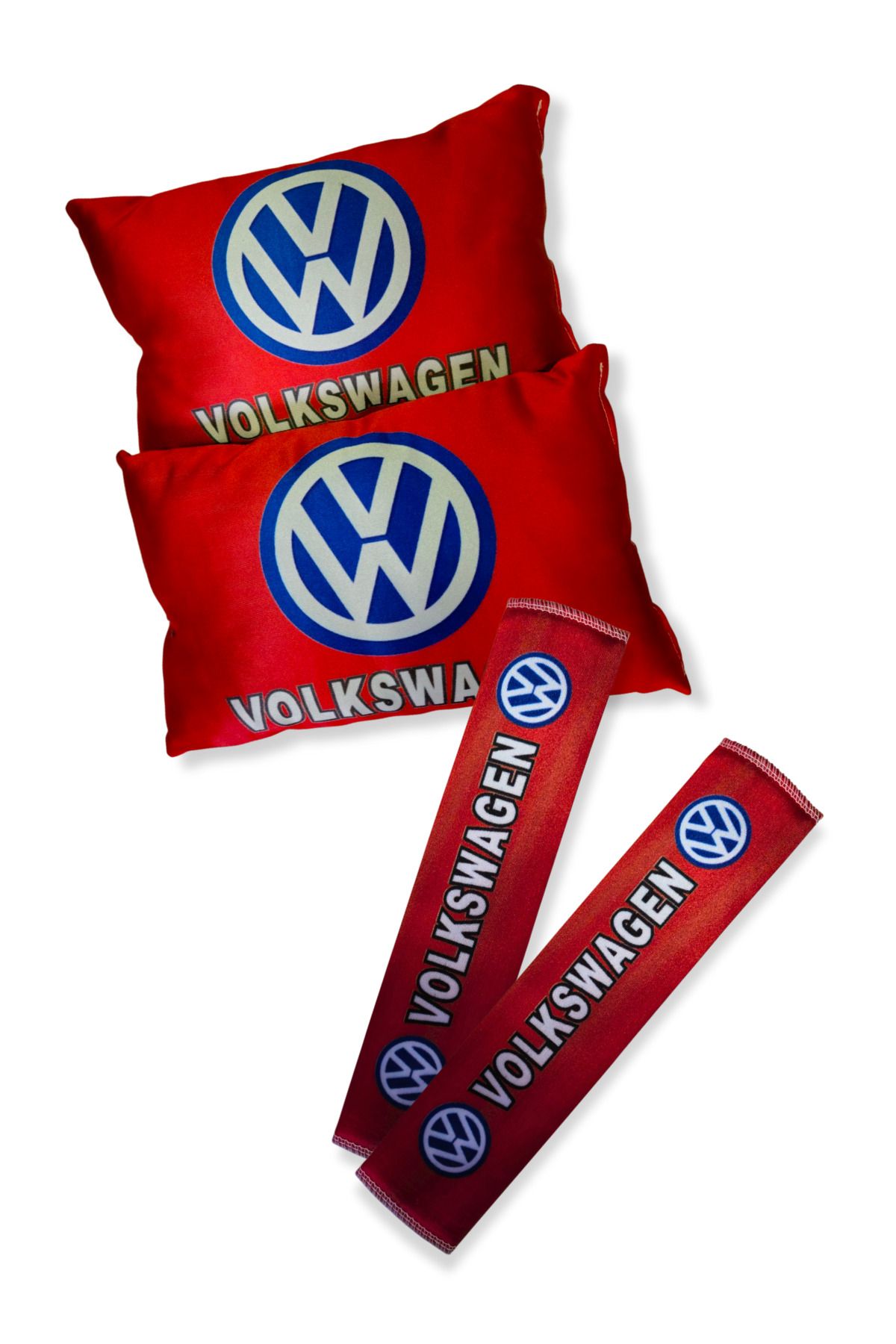 TUSBA MARKET Volkswagen Dijital Baskılı Kırmızı Araç Seyahat Boyun Yastık 2'li Set | Volkswagen Emniyet Kemer Ped