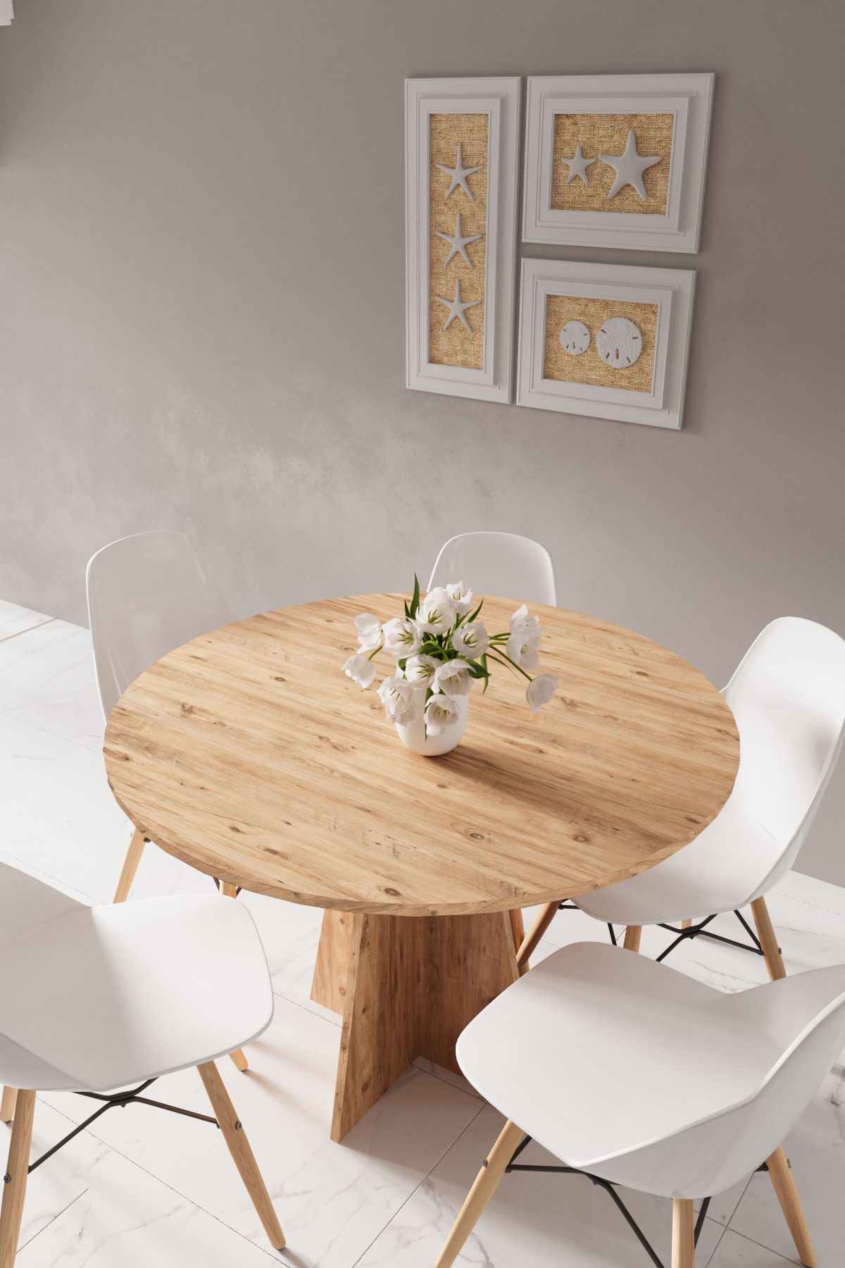 HMC DECOR Modern Yuvarlak 100cm Yemek Masası-mutfak Masası Atlantik Çam (SANDALYELER TEMSİLİDİR)