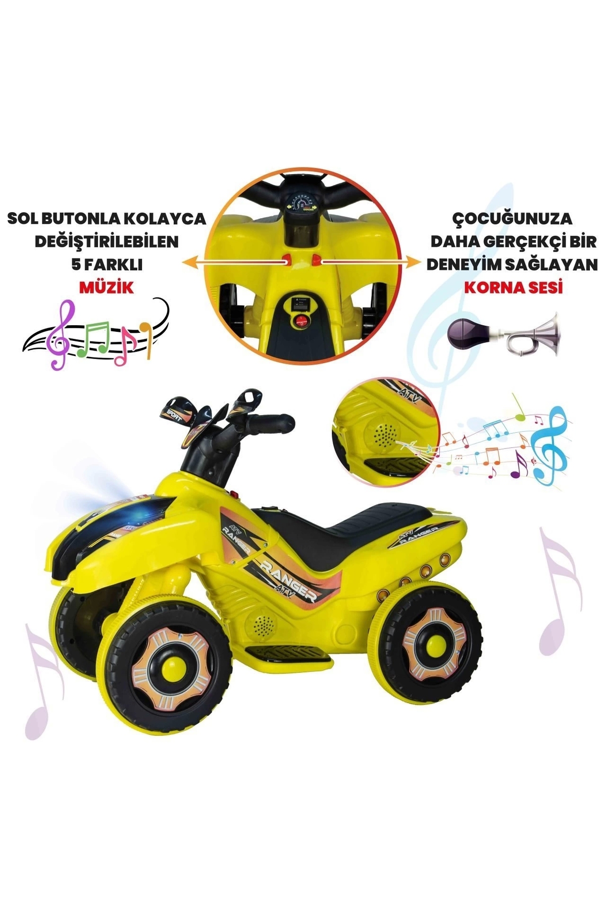 Genel Markalar Led Işıklı Müzikli Akülü  Araba Atv Motor 2-4 Yaş - 6V fotoğrafı 4 (önizleme)