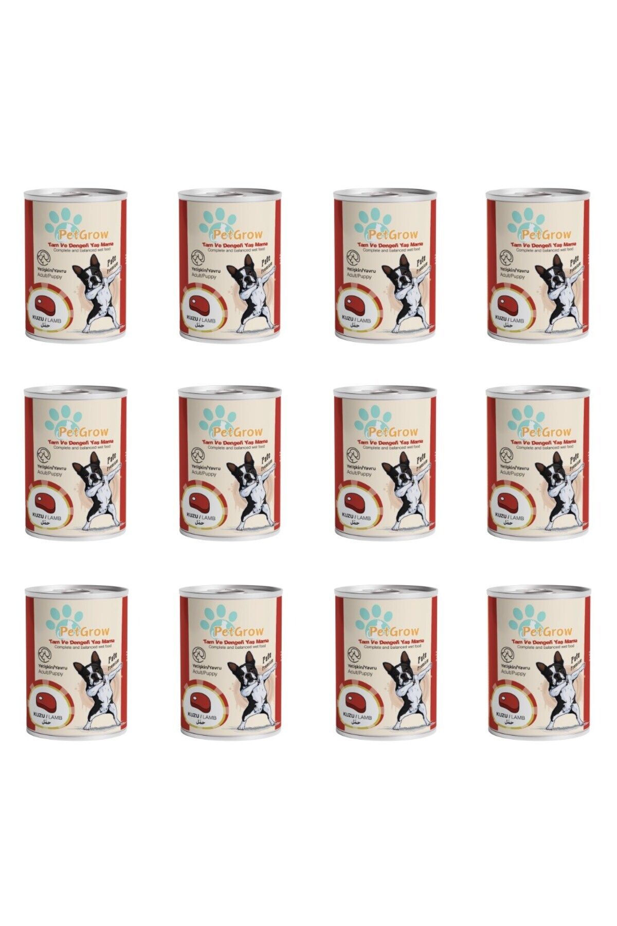 PetGrow Kuzu Etli Yavru ve Yetişkin Tam ve Dengeli Kıyılmış Köpek Konservesi 400 Gr. X 12 Adet