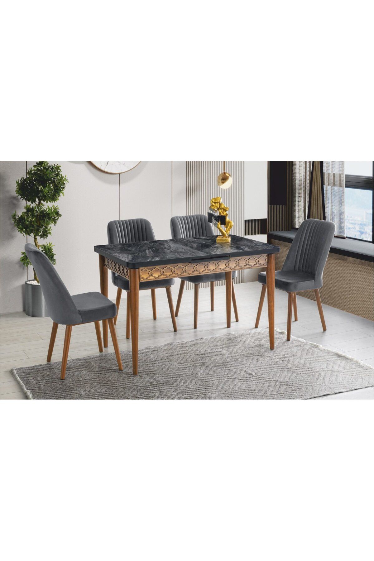 Yuvaset Home MDF Masa/Cosmos-Ceviz-Ohrid Sandalye Masa Takımı