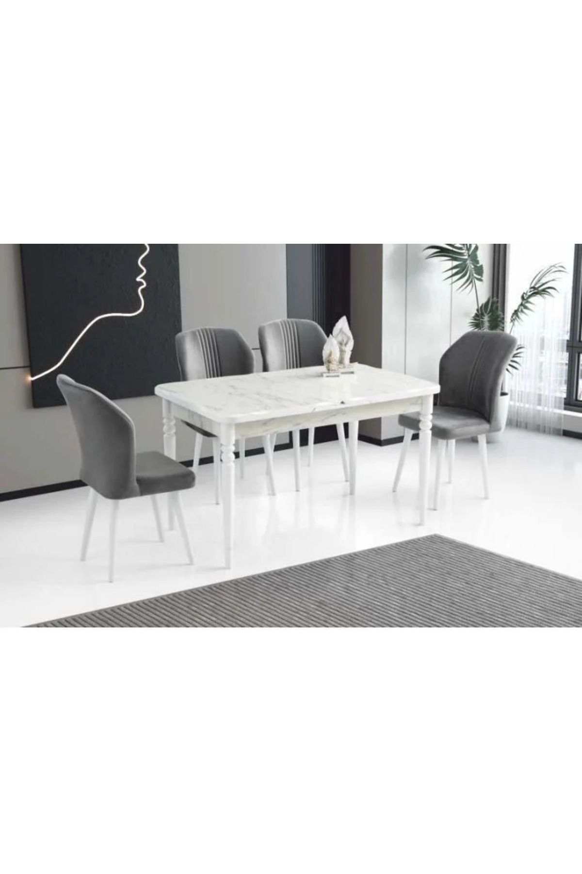 Yuvaset Home High Gloss Kelebek Masa/ Marmo- Demet Sandalye Masa Takımı