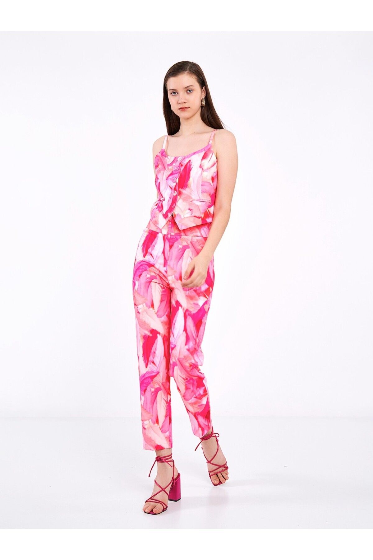 Swass-Limited Edition Pink Feather Pattern Trousers 2