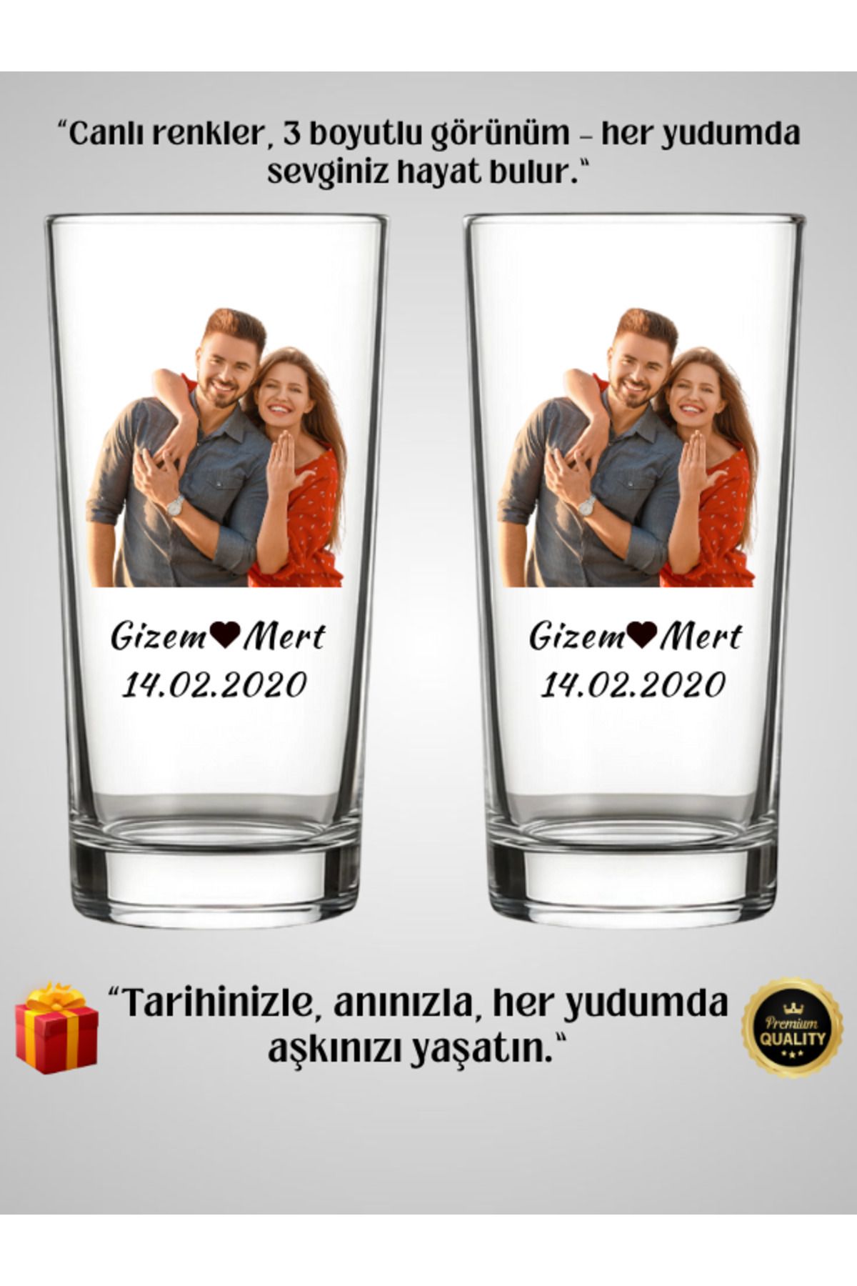 Desinovas Sevgililere Özel Fotoğraflı Tarihli Full Hd Baskılı İkili Bardağı ( Kişiye Özel Tasarlanabilir)