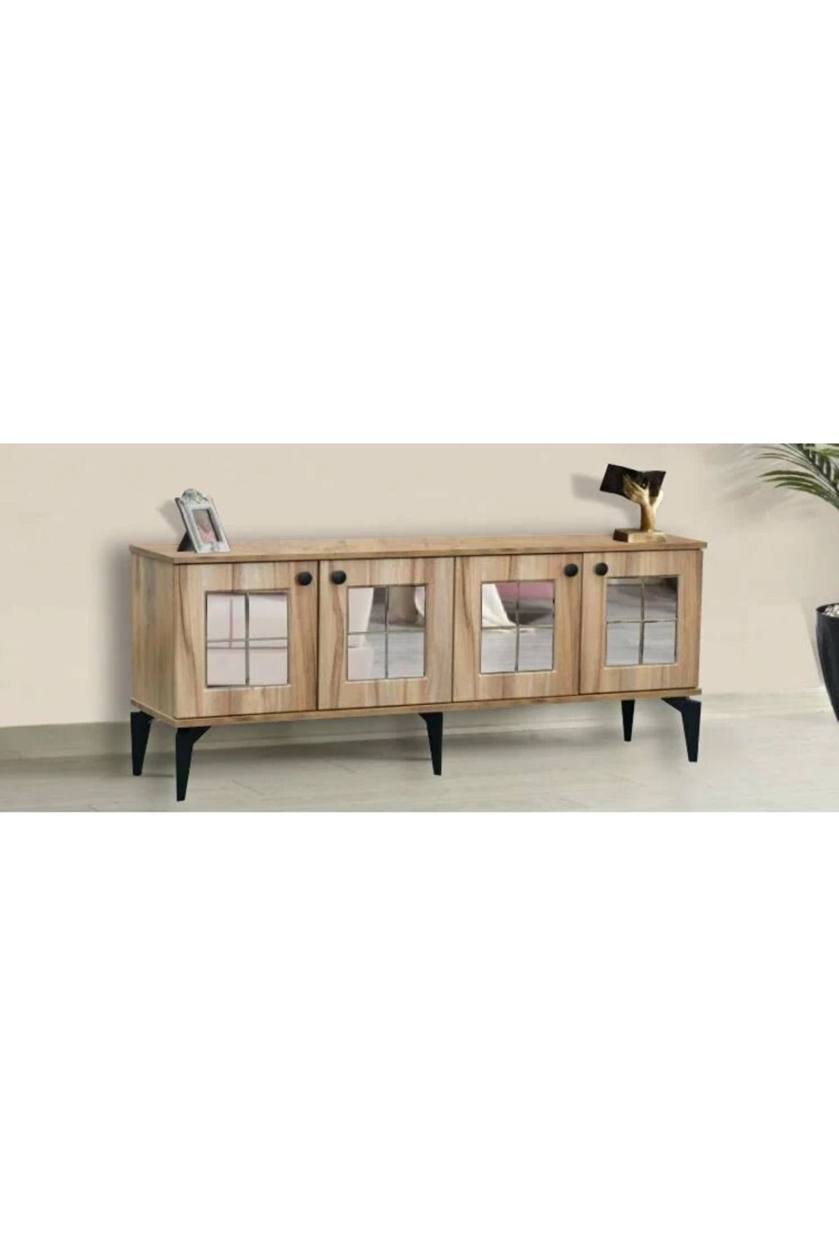 Yuvaset Home 4 Kapılı Aynalı Çam TV Sehpası