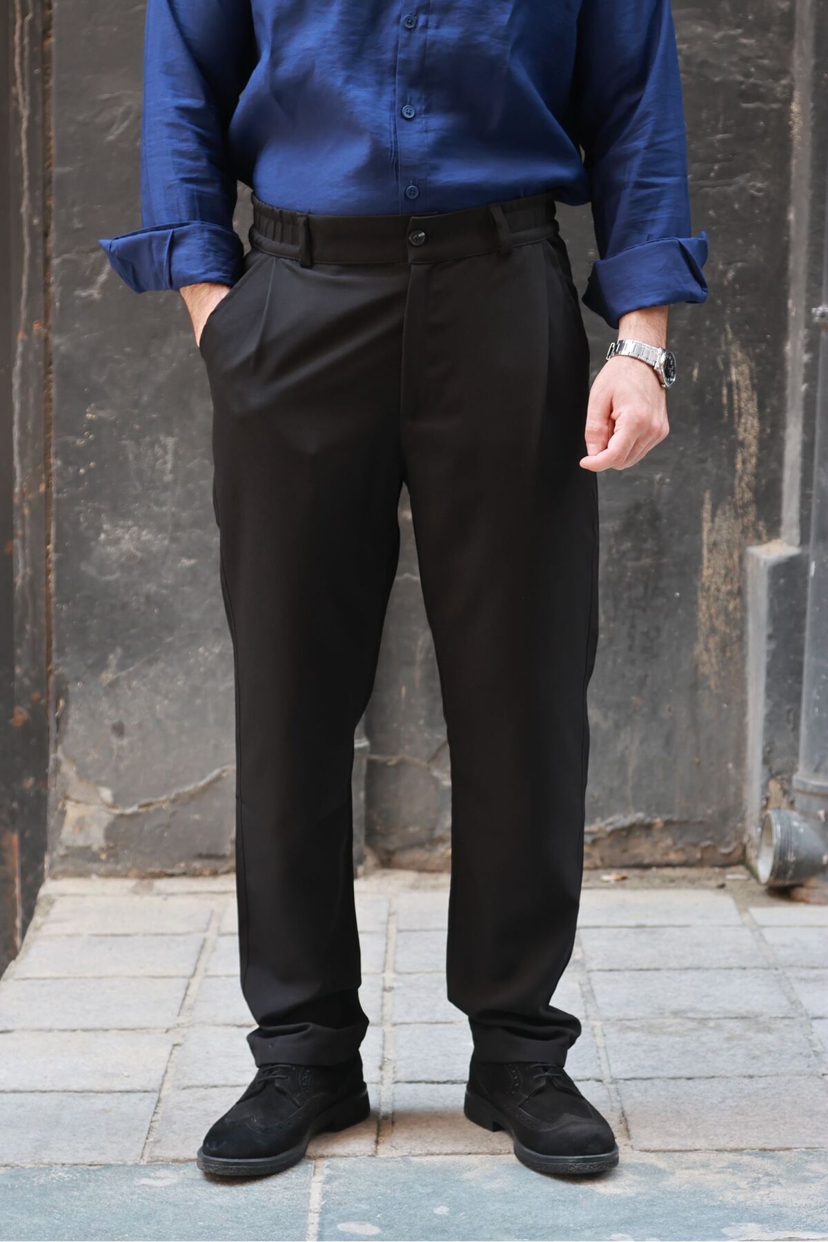 Solvia Erkek Baggy Fit Kumaş Siyah Pantolon Rahat Giyim