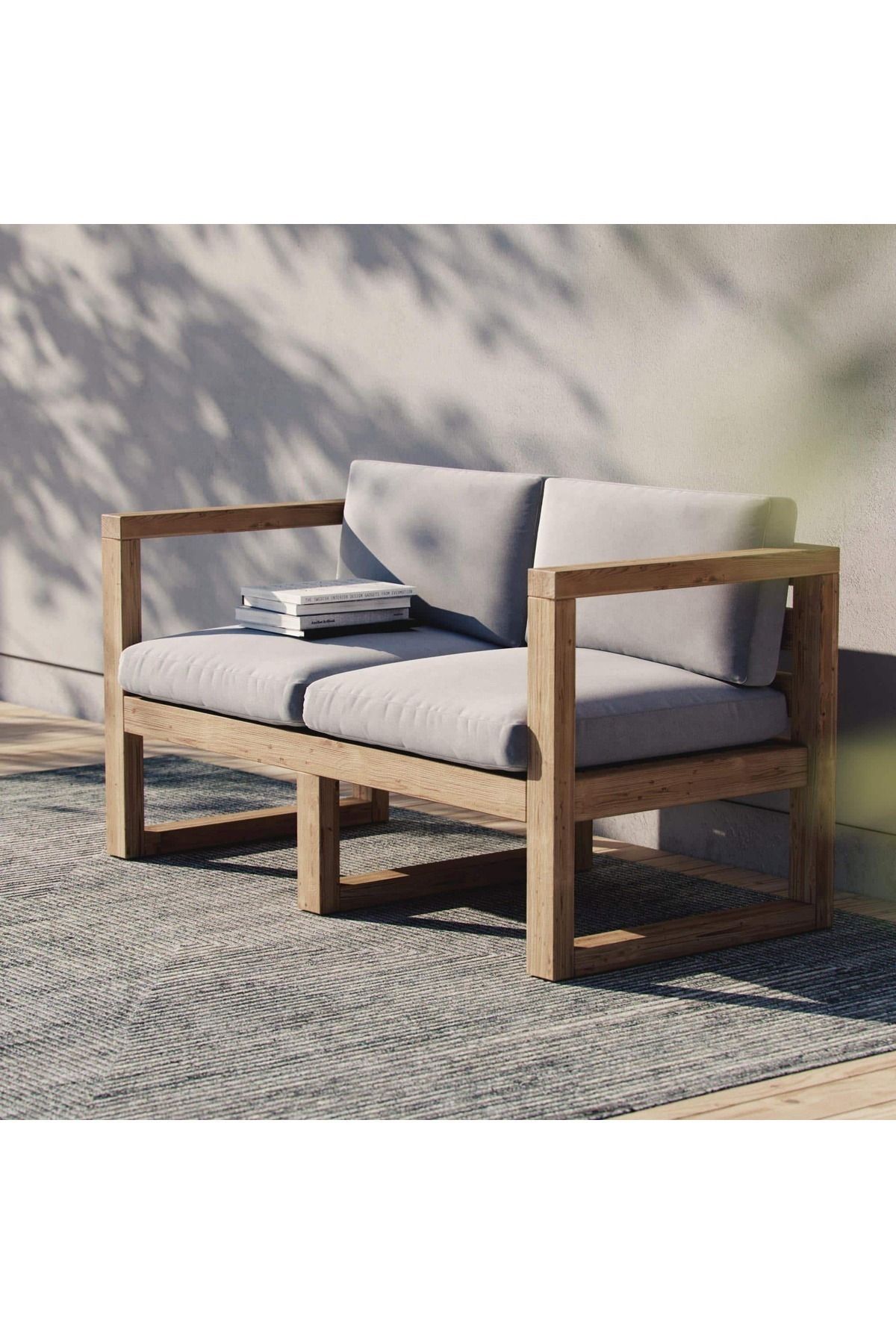 SERAHŞAP Ahşap Bahçe,Balkon İkili Koltuk Modern dış Mekan Mobilyası