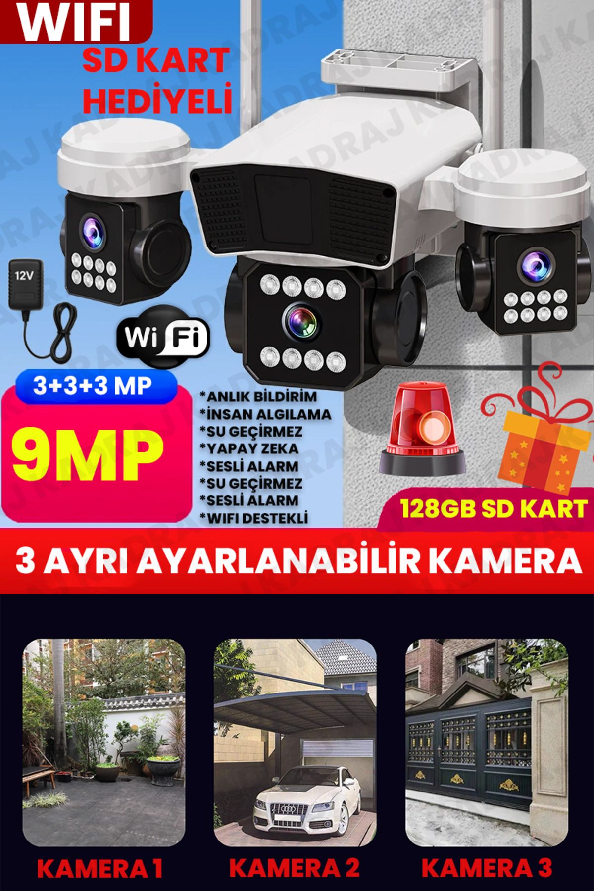 Kadraj 3036 Pro Wifi Kamera - Mobil Bildirim - Hareket Algılama - Kişi Takibi Uzaktan Erişim - Sesli