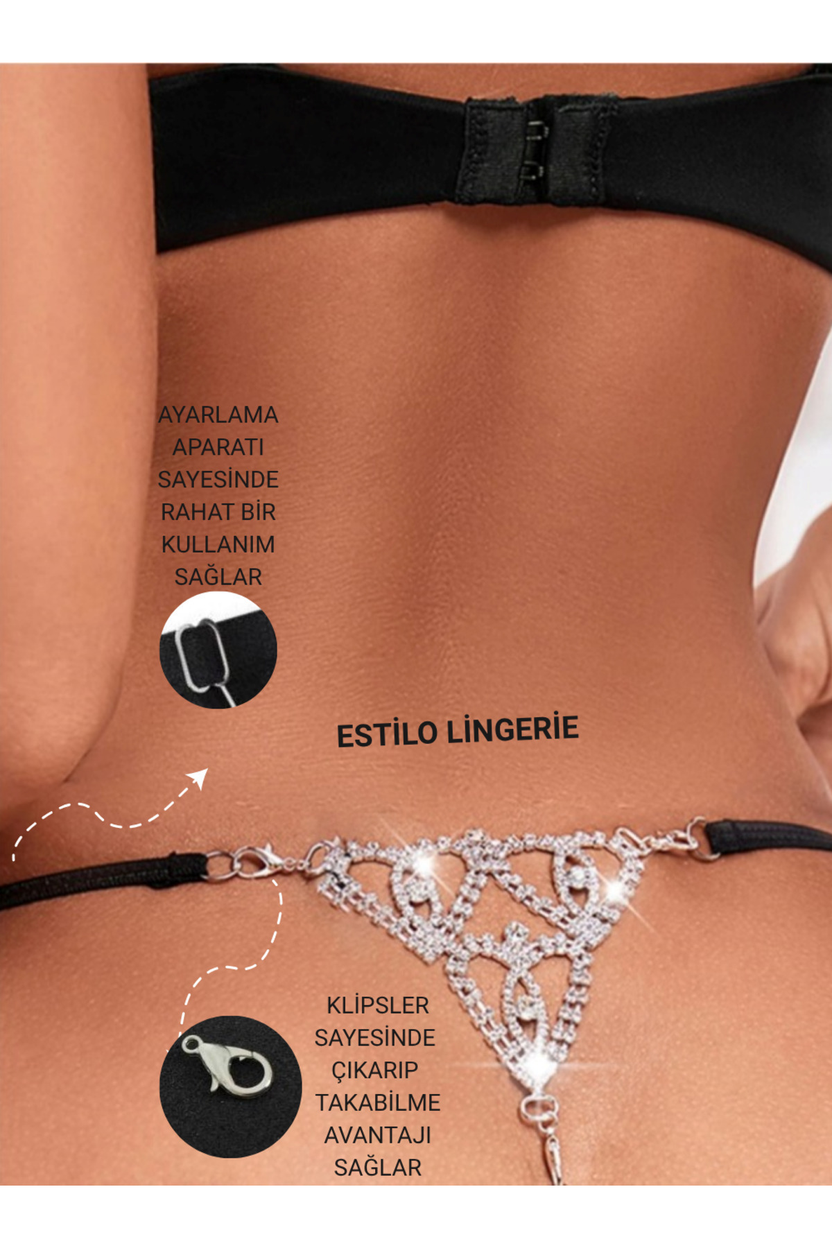 BELİ AYARLANABİLİR AKSESUARLI BRAZİLİAN KÜLOT BRAZİLİAN TANGA TAŞLI STRİNG