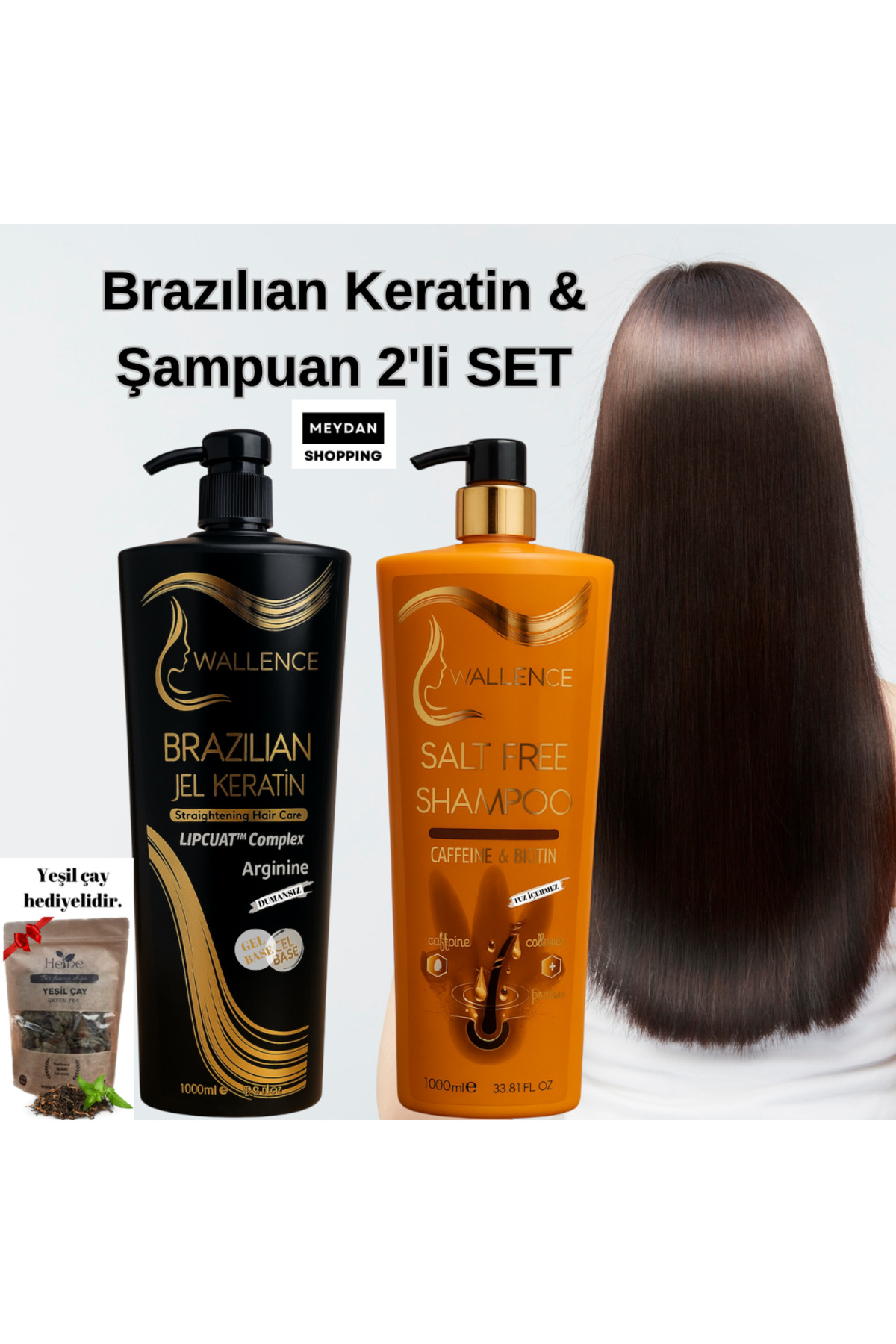 wallence Brezilya Keratin Bakım Terapisi Set Keratin Kalıcı Saç Düzleştirici Brezilya Fönü Keratin & Şampuan — ffgd33129ık
