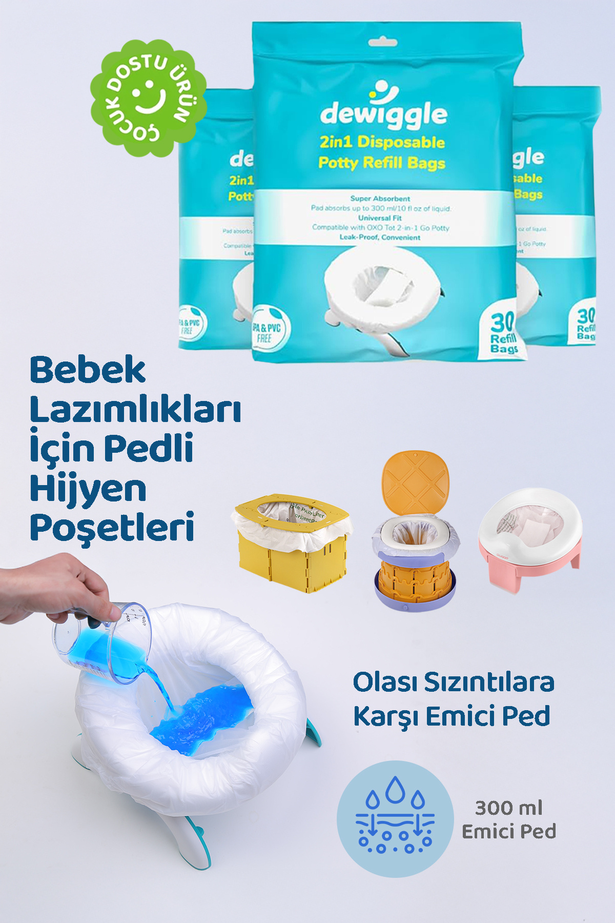 Dewiggle Lazımlık Poşeti, 90 Adet, Pedli Seyahat Hijyen Poşetleri