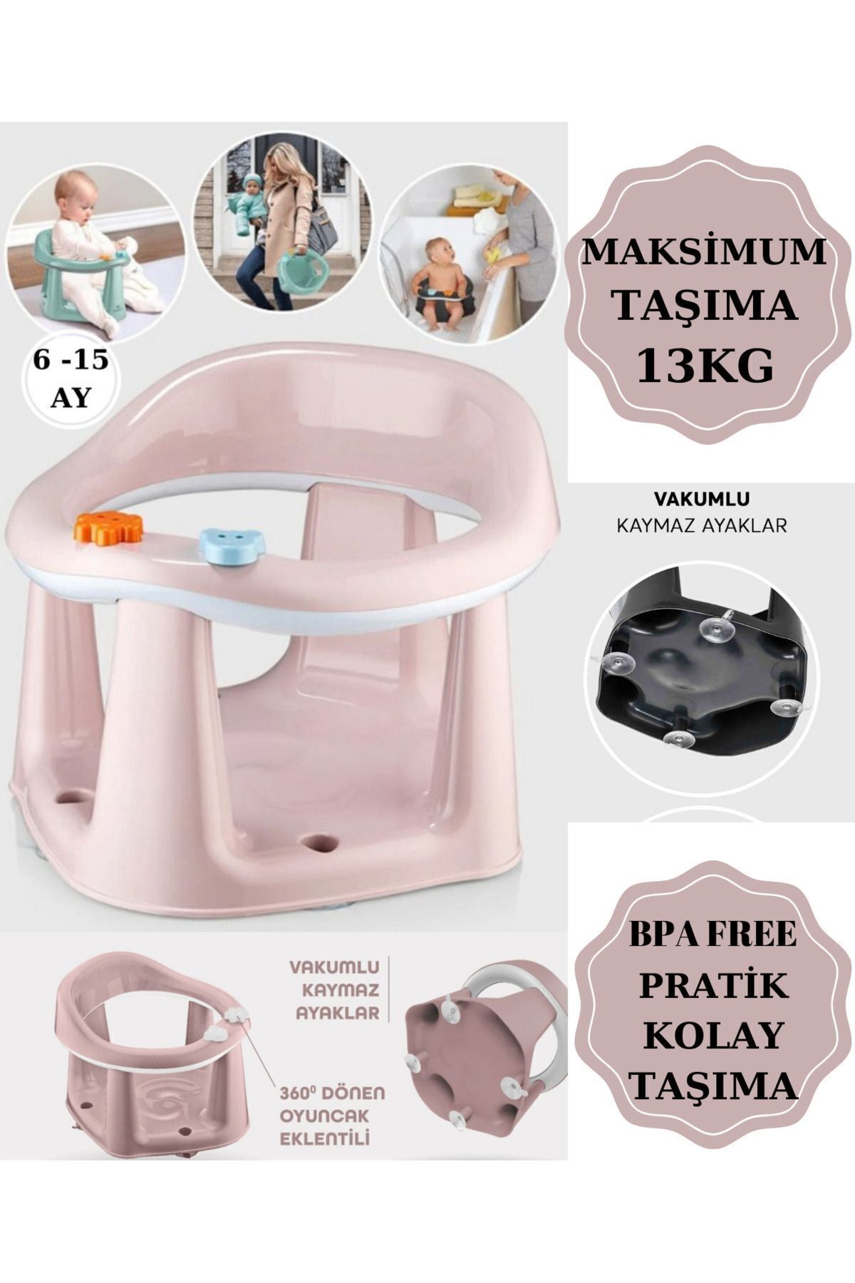 PONÇİK STORE 2'li Bebek Banyo Oturağı Ve Minder Seti - Vakum Taban Mama Oturağı, Oturak Minderi Hediyedir fotoğrafı 6 (önizleme)