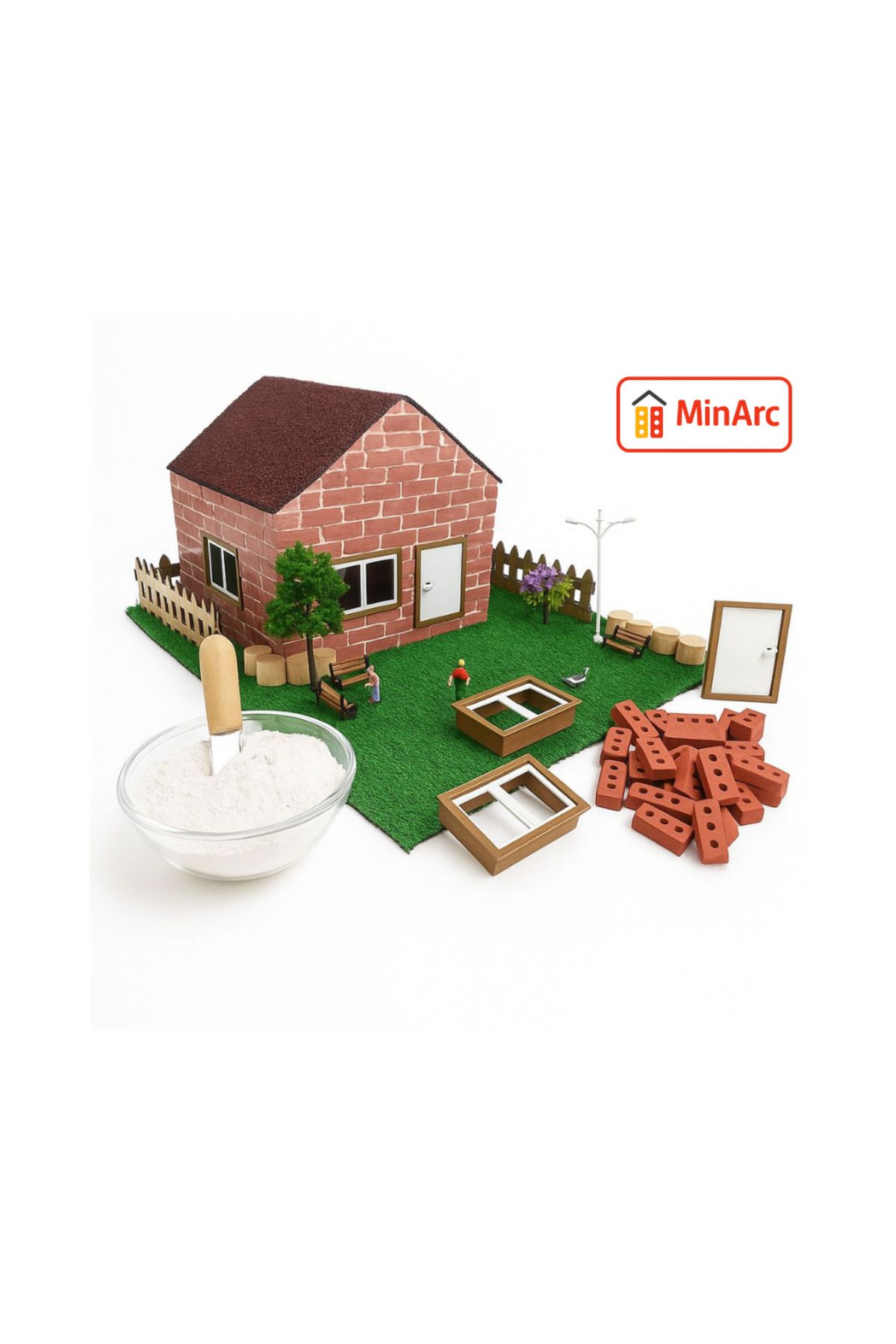MinArc Minyatür Tuğlalı Maket Ev Seti – Gerçek Harçlı Minyatür İnşaat Kiti | DIY Kendin Yap Hobi Evi