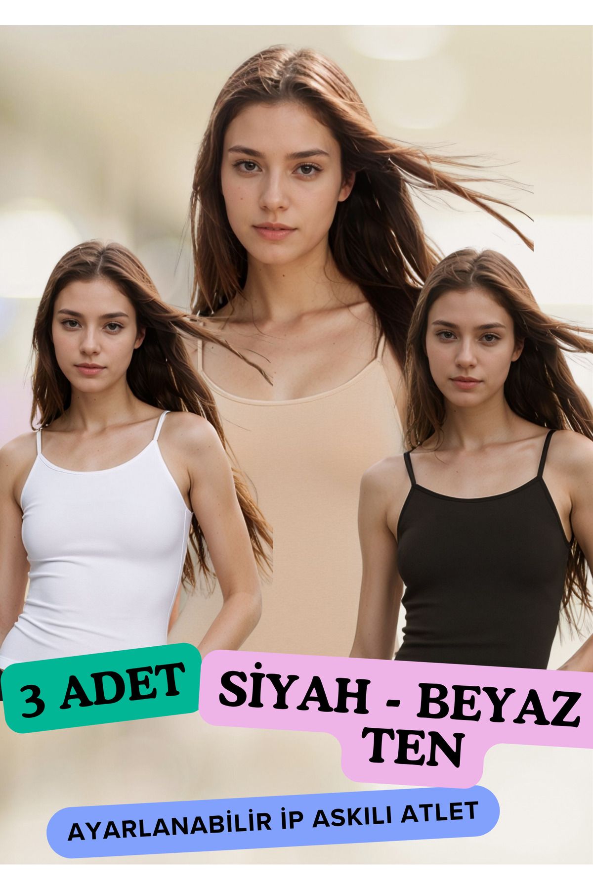 Loule %92 Pamuklu & %8 Elastan Ayarlanabilir Askılı Atlet 3 Adet Ekonomik Paket LL.23.ILK06.001