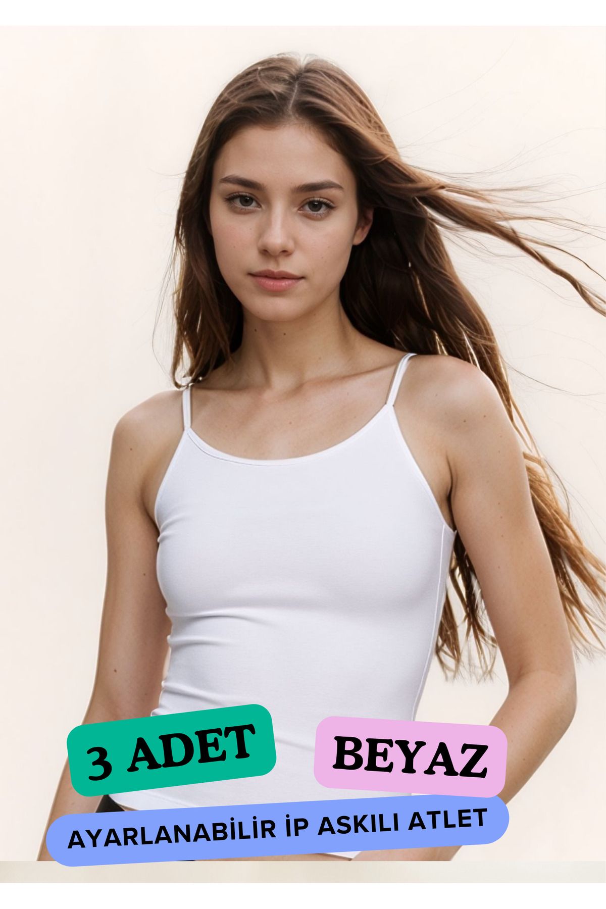 Loule %92 Pamuklu & %8 Elastan Ayarlanabilir Askılı Atlet 3 Adet Ekonomik Paket LL.23.ILK06.001