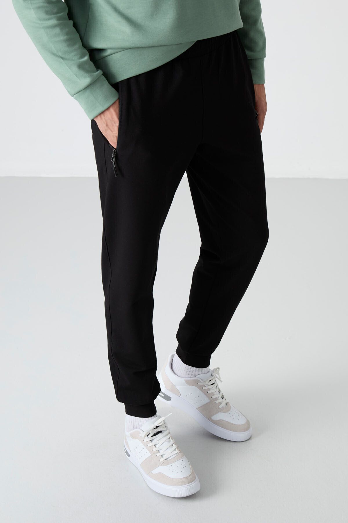 TOMMY LIFE-Black Jogger Men's Sweatpants - Zippered and Pocketed, Standard Size - 84587 4
