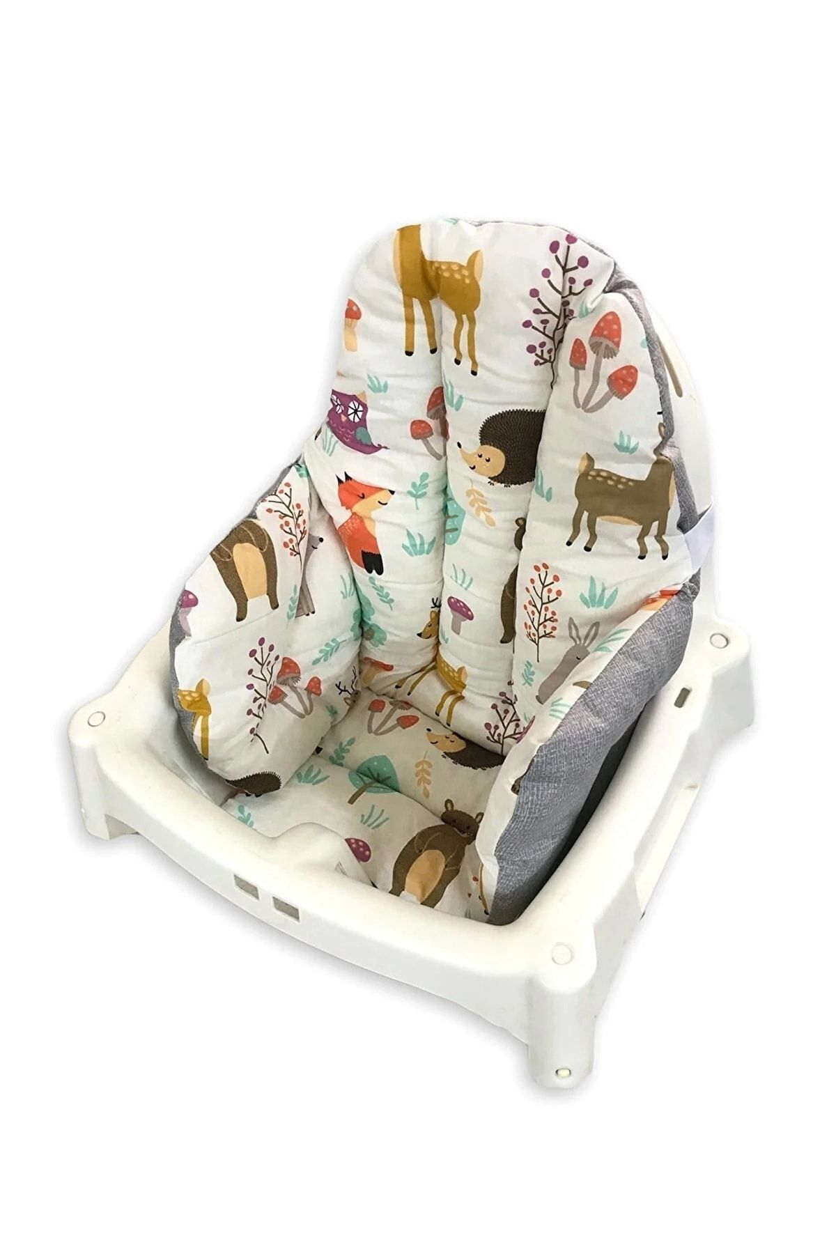 Bebek Özel Pamuklu Bebek Çocuk Mama Sandalyesi Minderi Doğa Hayvanlar Grili fotoğrafı 3 (önizleme)