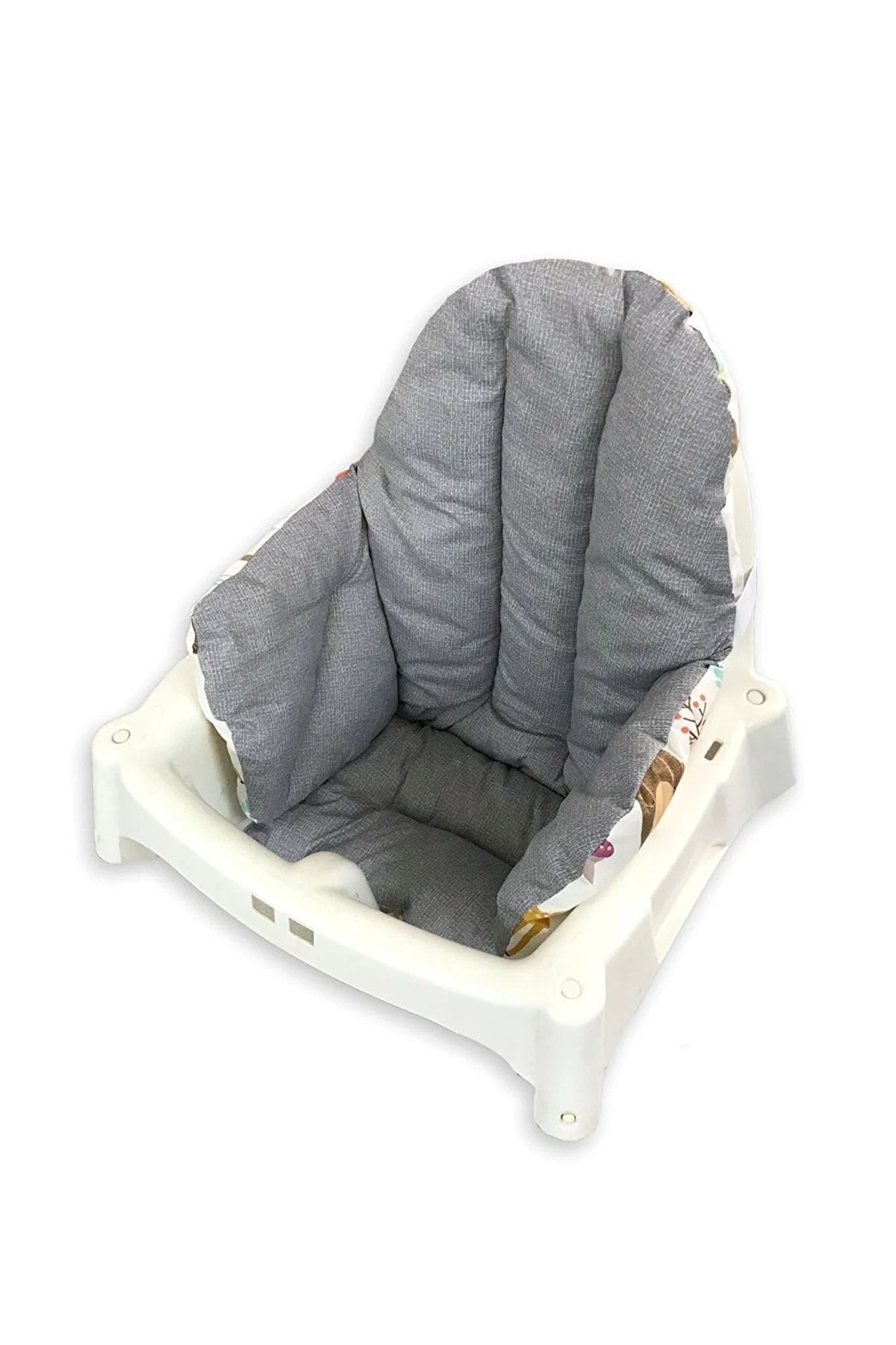 Bebek Özel Pamuklu Bebek Çocuk Mama Sandalyesi Minderi Doğa Hayvanlar Grili fotoğrafı 4 (önizleme)