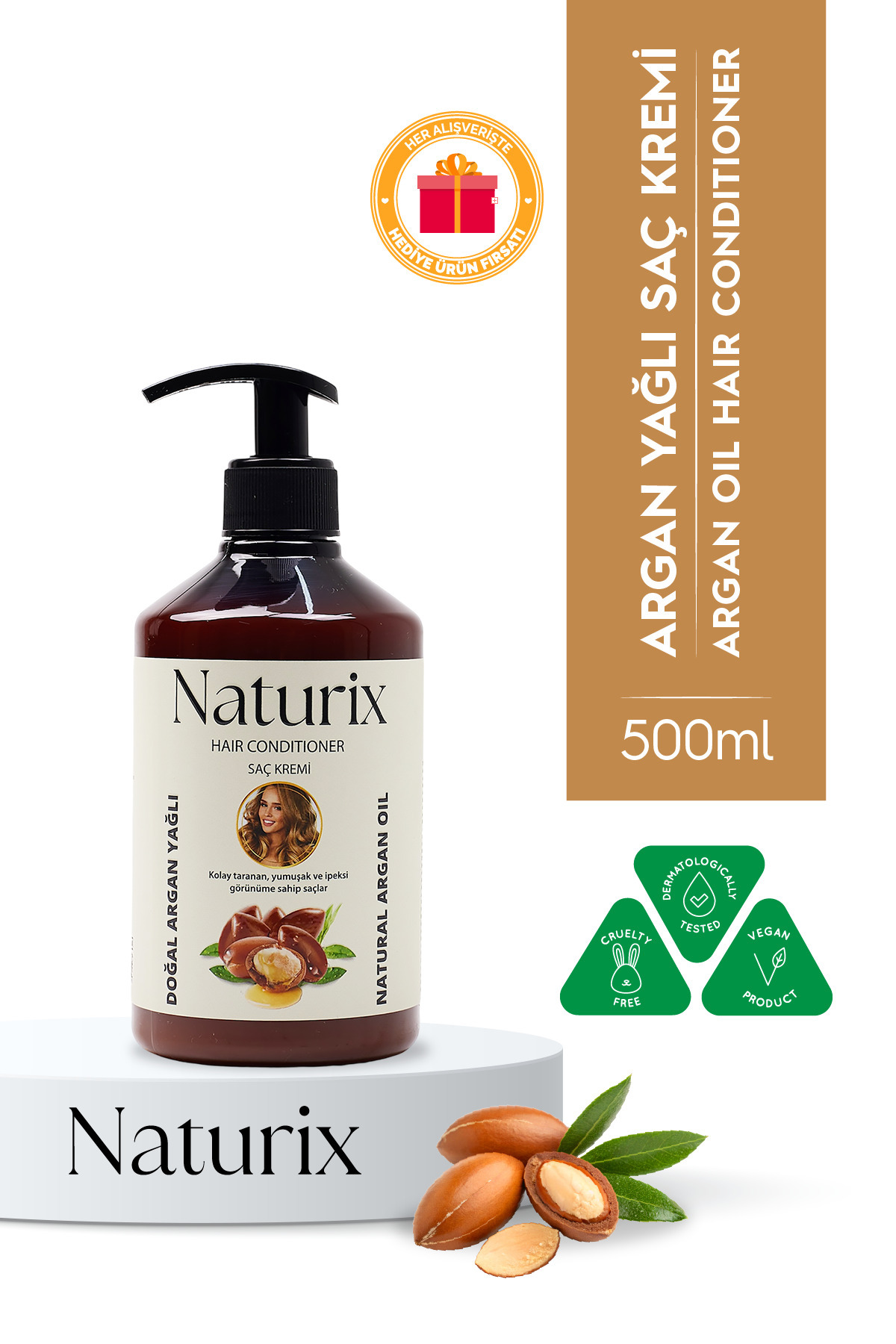 Naturix Argan Yağlı Saç Bakım Kremi | Tuzsuz, Tüm Saç Tipleri Için Onarıcı Bakım - 500 ml — 8697447292826